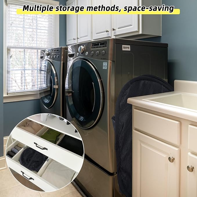 Collapsible Laundry Basket, 90L Foldable Pop-up Laundry Hamper with Handles, Mesh Dirty Clothes Hamper for Laundry, Bathroom, Kids Room, Dorm,Travel or Camping (Black)