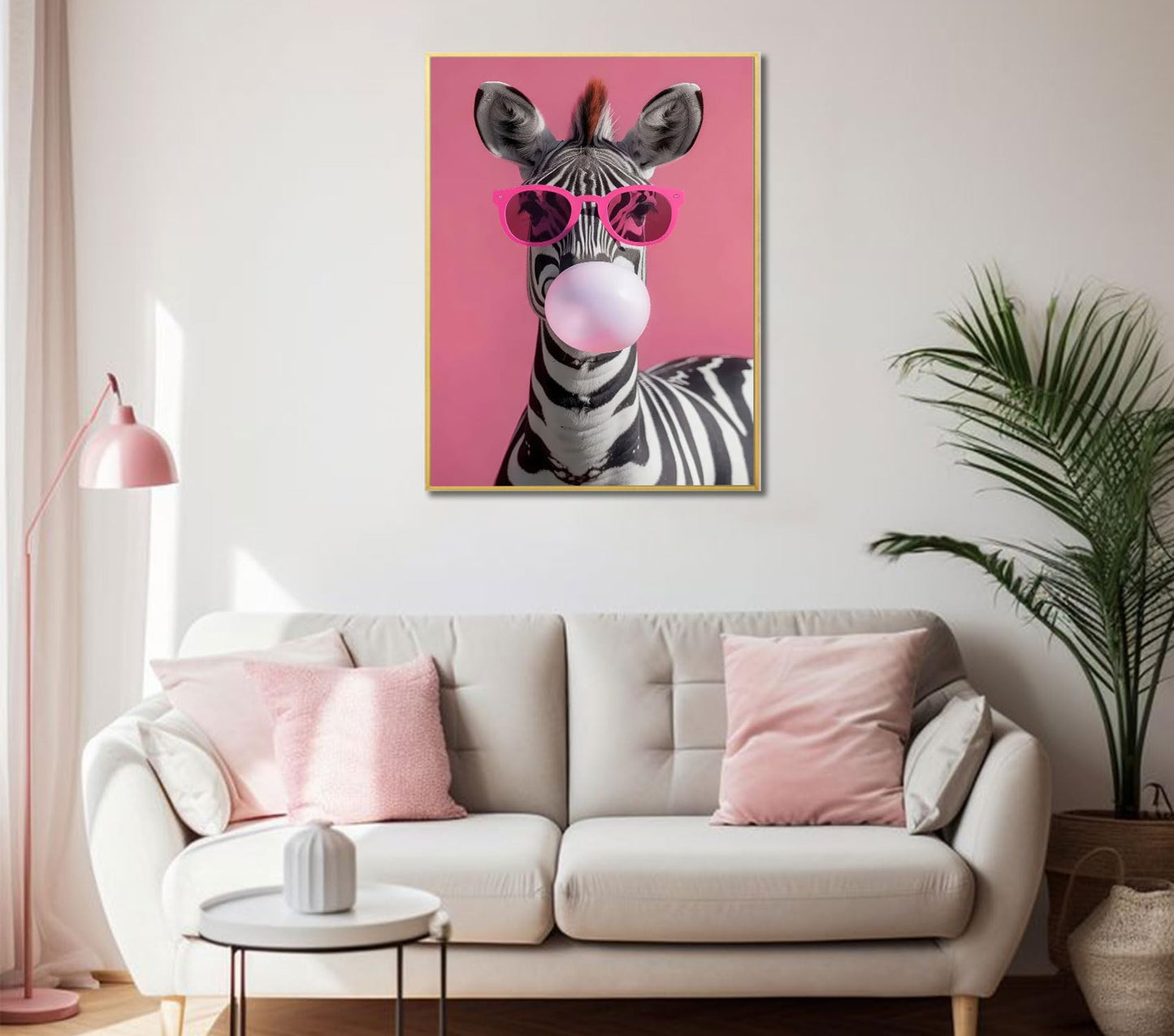 3 Pcs Funny Animal Canvas Wall Art, Pink Sunglasses Alpaca Zebra Lion Poster Prints, Modern Pop Art Wall Decor for Bedroom Bathroom Living Room Laundry Room, 12x16 Inch Unframed