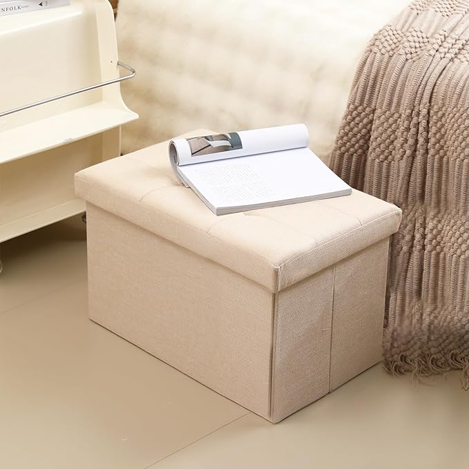 Storage Ottoman Cube Small Footrest Foldable Seat Foot Stools Square Tufted Ottoman Linen Dark Grey