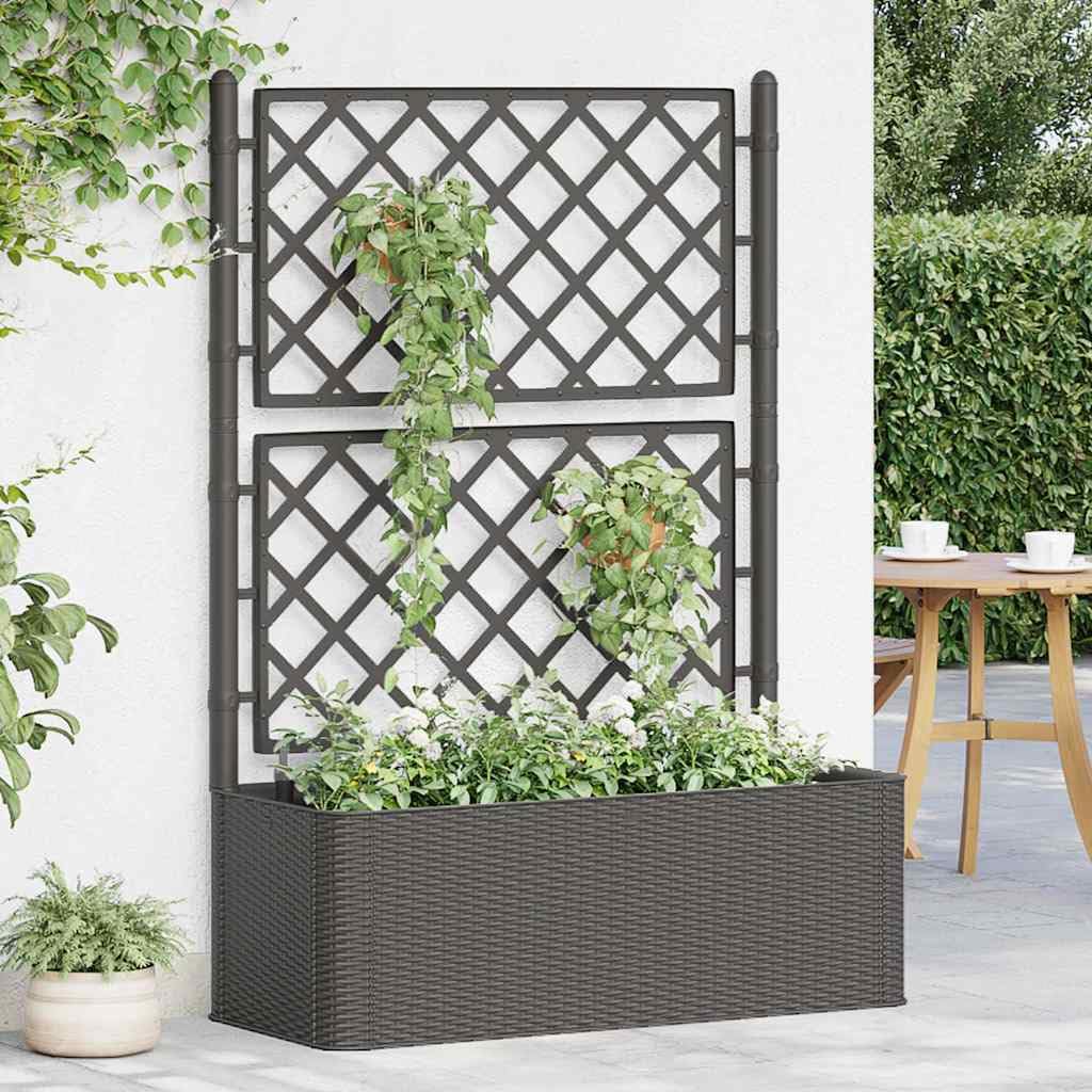 Tmriohed Self-Watering Trellis Planter Box Anthracite Plastic 39.4x16.9x55.9 in Large Outdoor Planter Box for Climbing Plants Patio Balcony Garden