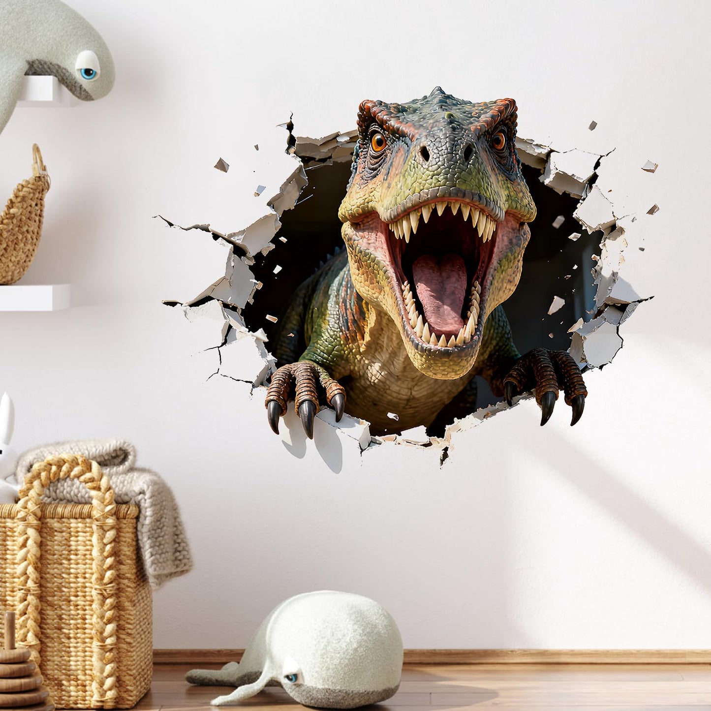 Dinosaur Wall Decals, 3D Large Dino Crack Wall Stickers - Peel and Stick Wall Art for Bedroom, Playroom & Classroom Decor