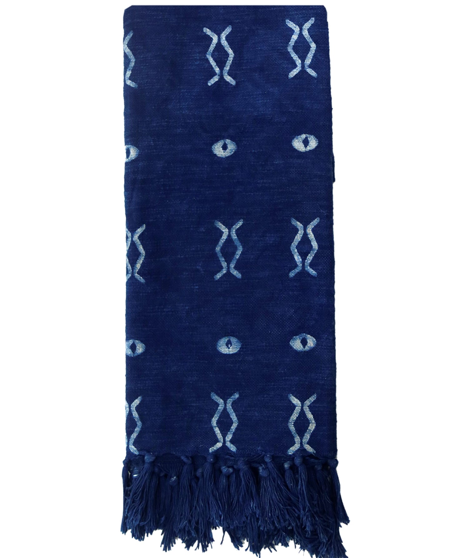 Trade Star 100% Cotton Throw Blanket Indigo Throw Blanket Handloomed Cotton Throw Mudcloth Designer with Tassels Handmade Premium Quality (50X70 INCHES Indigo Zen)
