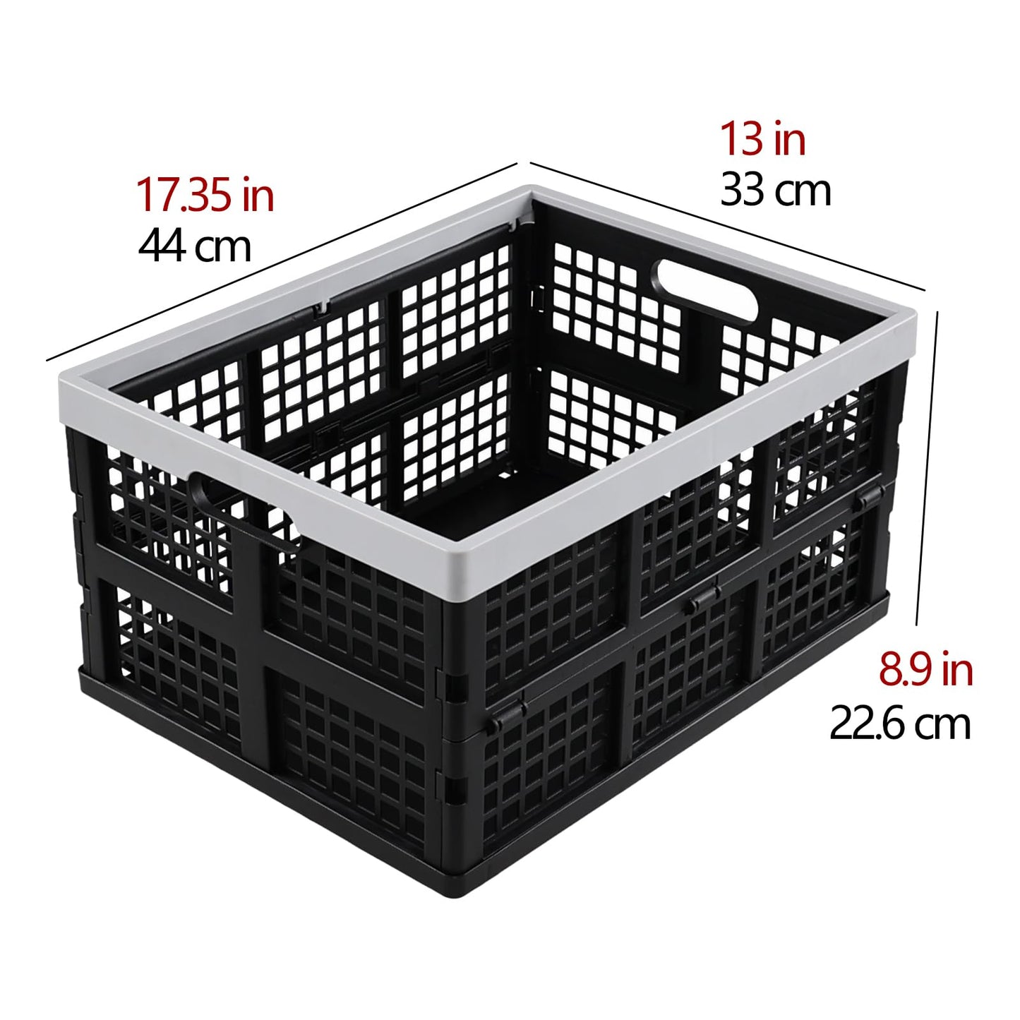 Afromy 3 Packs 30L Plastic Rectangular Collapsible Basket, Folding Crates Storage, Utility Folding Milk Crates