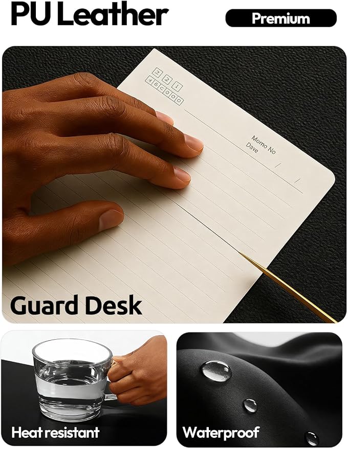 YSAGi Leather Desk Protector, Office Mat, Large Mouse Mat, Non-Slip PU Leather Blotter, Laptop Desk Pad, Waterproof Writing Pad for Office and Home (Black, 47.2" x 23.6")