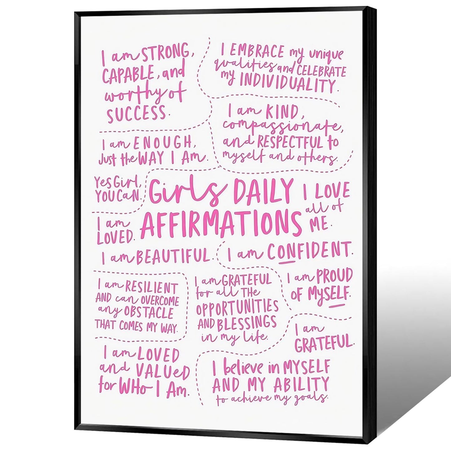 JMGHKL Girly Daily Affirmations Wall Art Pink Motivational Inspirational Posters Trendy Positive Uplifting Quotes Canvas Prints For Girls Bedroom Teen Bedroom Wall Decor 12x16in Unframed