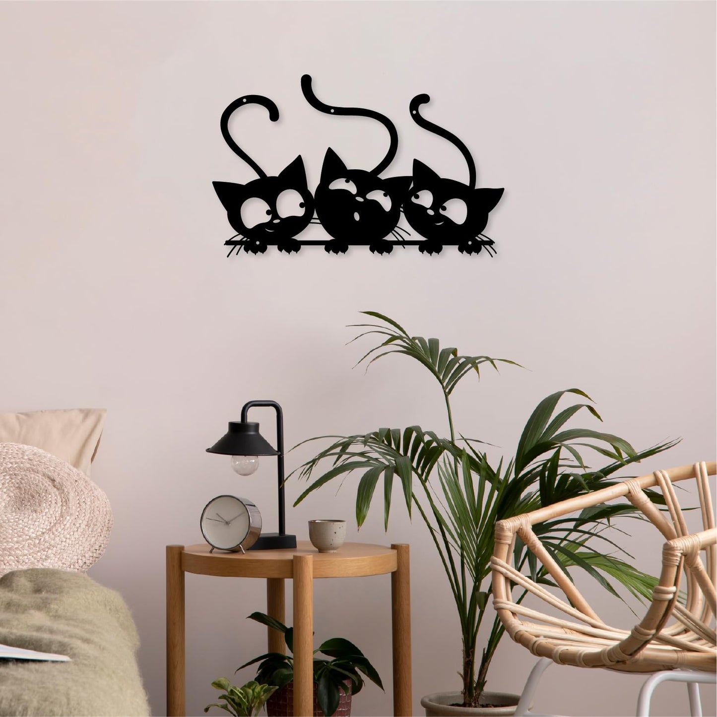 Monlyey Three Black Cat Wall Art, Metal Cat Wall Decor, Black Cat Wall Sculpture For Cats Lover, Minimalist Room Living Room Patio Wall DéCor (Length:12 Inches)
