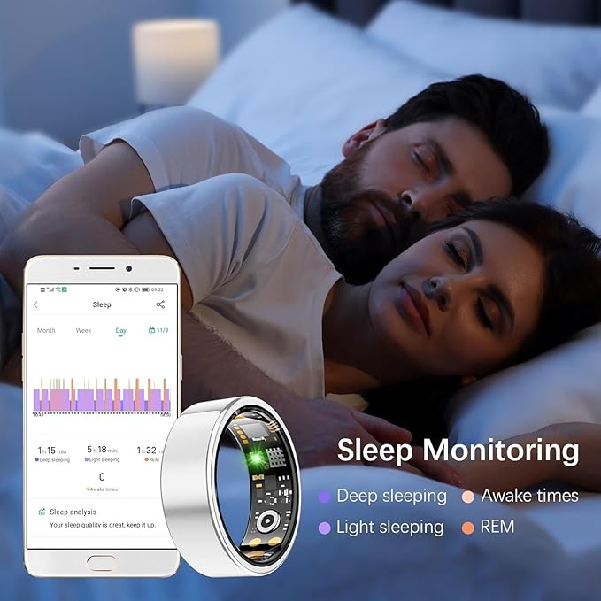 Health Tracker Ring, Smart Health Ring for Women Men with Heart Rate, Blood Oxygen, Sleep Monitor, Steps,Calories, No Subscription Fee, IP68 Waterproof Smart Ring for iPhone & Android (Silver, 10#)