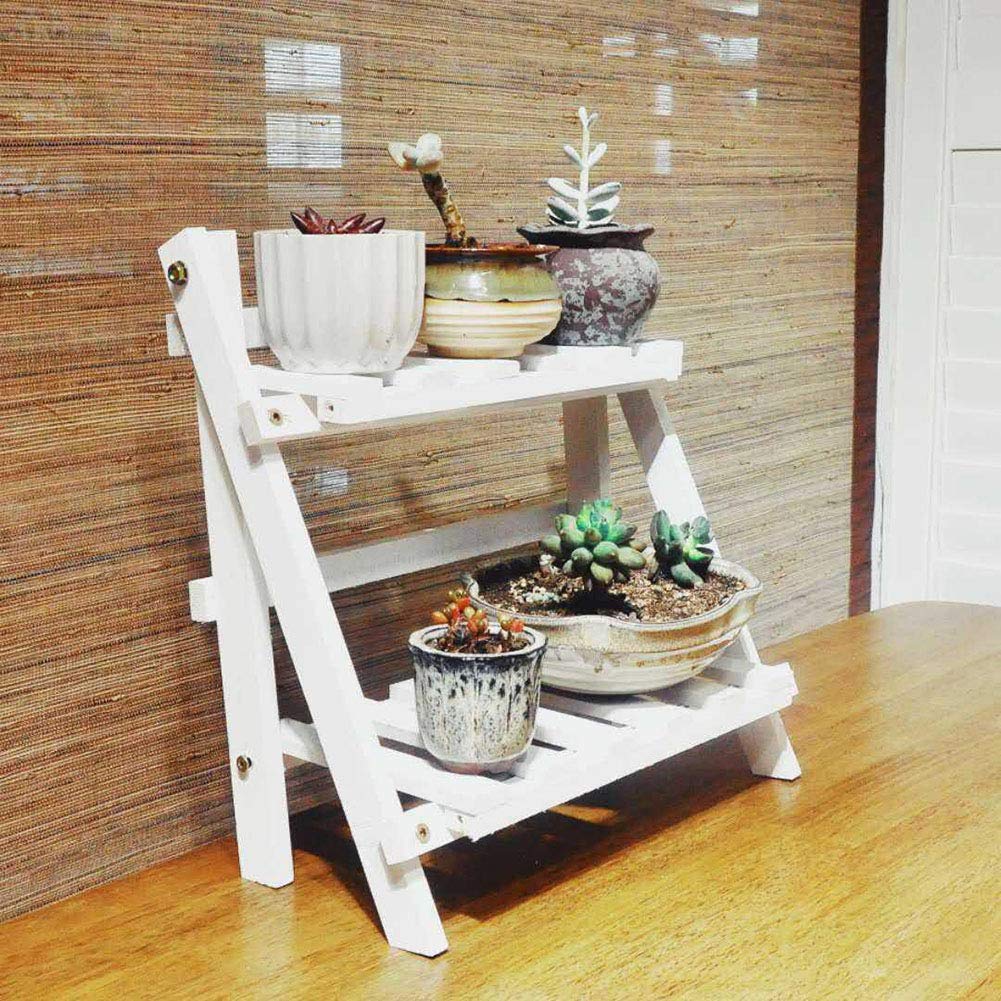 ZHZXBDGQ Wooden Plant Stand, 2 Tier Flower Display Rack Holder, Indoor Outdoor Plant Stand Flower Pots Holder for Home Desktop Garden Patio Balcony Decoration-White