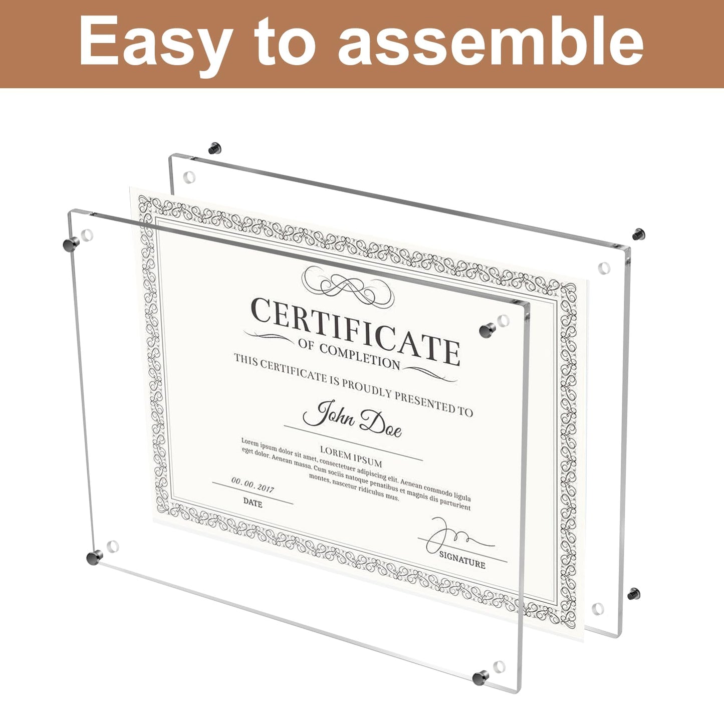 Kalami 3 Pack 8.5x11 Acrylic Wall Mount Picture Frame Self Adhesive with Black Screws, Floating Frameless Clear Frame for Photographs Artwork Diploma Certificate or A4 Letter Document Display