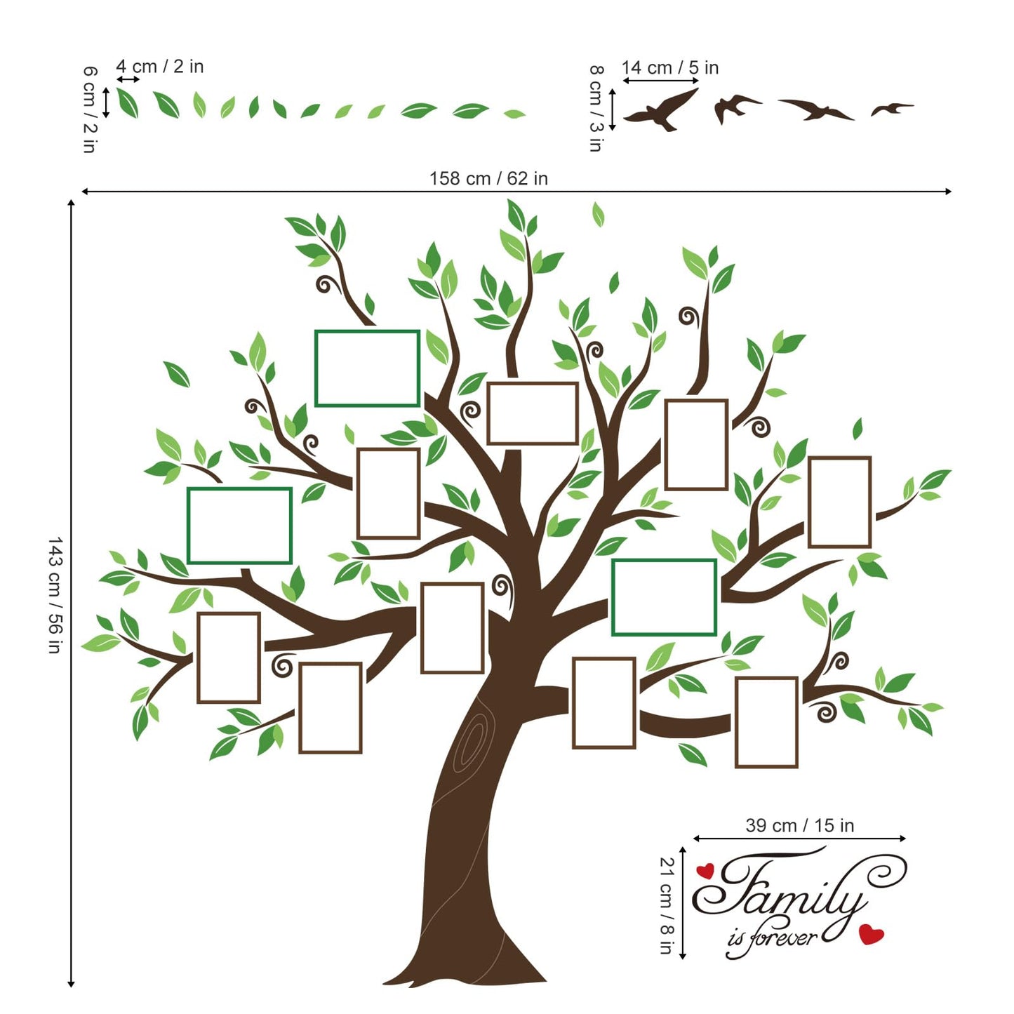 decalmile Large Family Tree Wall Decals DIY Photo Frame Tree Wall Stickers Bedroom Living Room Sofa TV Background Wall Decor