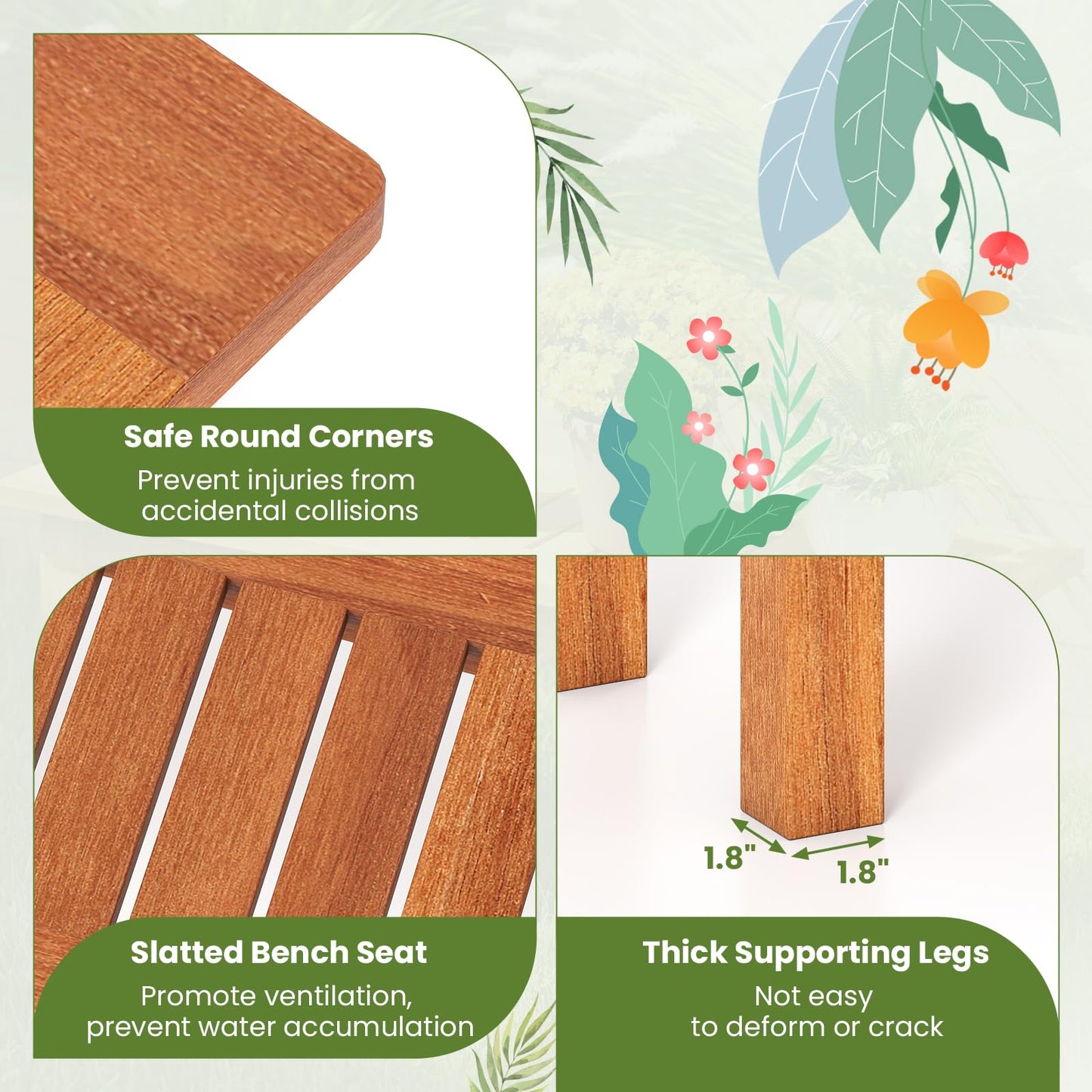 Tangkula Wooden Plant Stand, Outdoor Indoor Solid Wood Flower Pot Holder Display Shelf with Teak Oil Finish, Slatted Top, Rustic Plant Rack for Patio Garden Entryway Porch