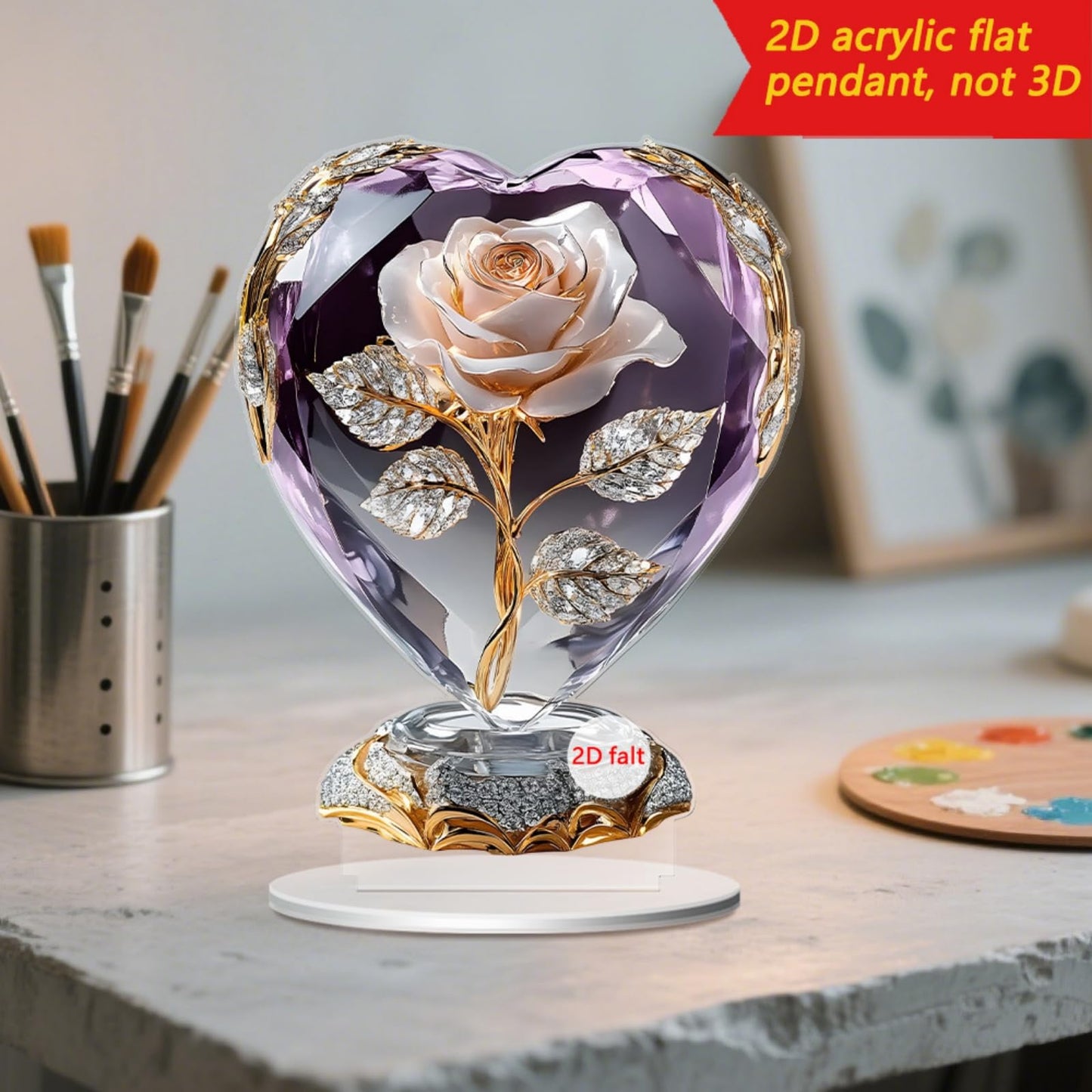 Xanorrg Miniature Acrylic Crystal Bouquet 2D Printing Desk Display Decoration for Bookshelves Tabletop Decoration Ornament Miniature Table Display