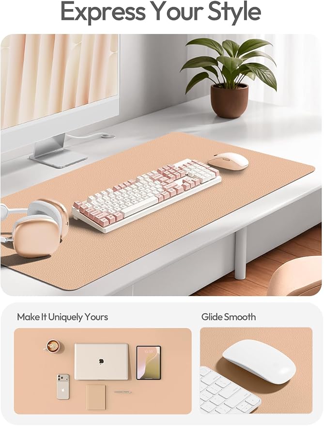 YSAGi Leather Desk Protector, Office Mat, Large Mouse Mat, Non-Slip PU Leather Blotter, Laptop Desk Mat, Waterproof Writing Pad for Office and Home(Latte, 40" x 24")