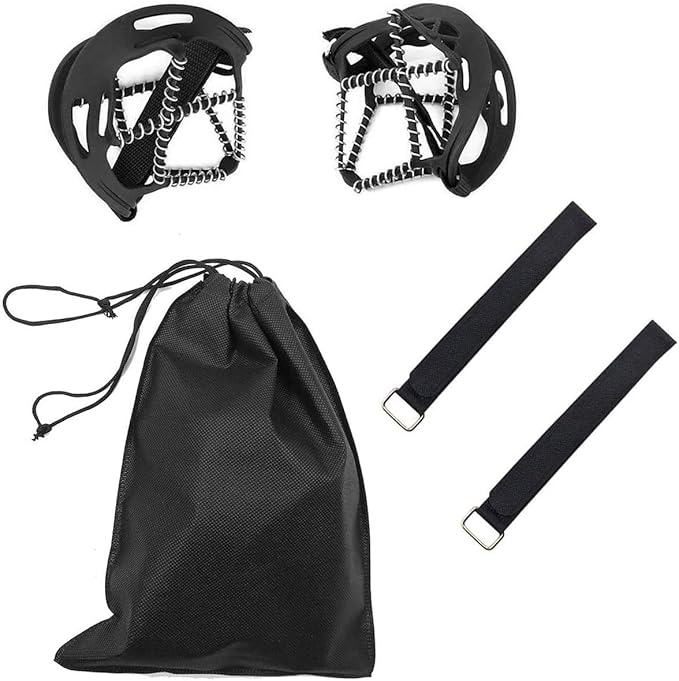 Ice Cleats, Highly Elastic Traction Cleats Grippers with Magic Tape Straps and Storage Bag, Anti Slip Walk Traction Cleats for Hiking Walking on Snow and Ice