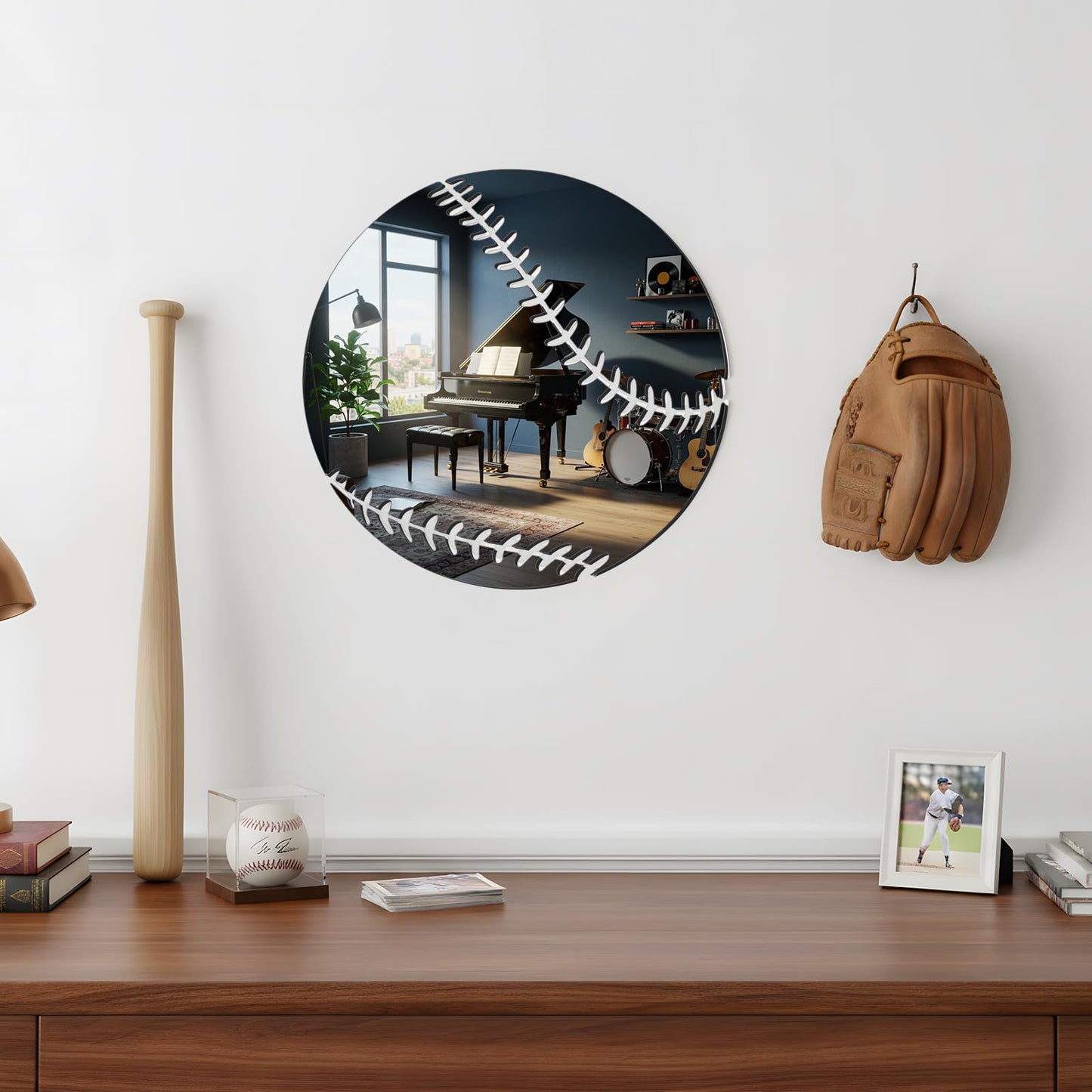 Kathfly 4 Pcs Sports Room Wall Mirror Decor Football Basketball Soccer Baseball Mirror Wall Decal Sticker for Sports Bedroom Nursery