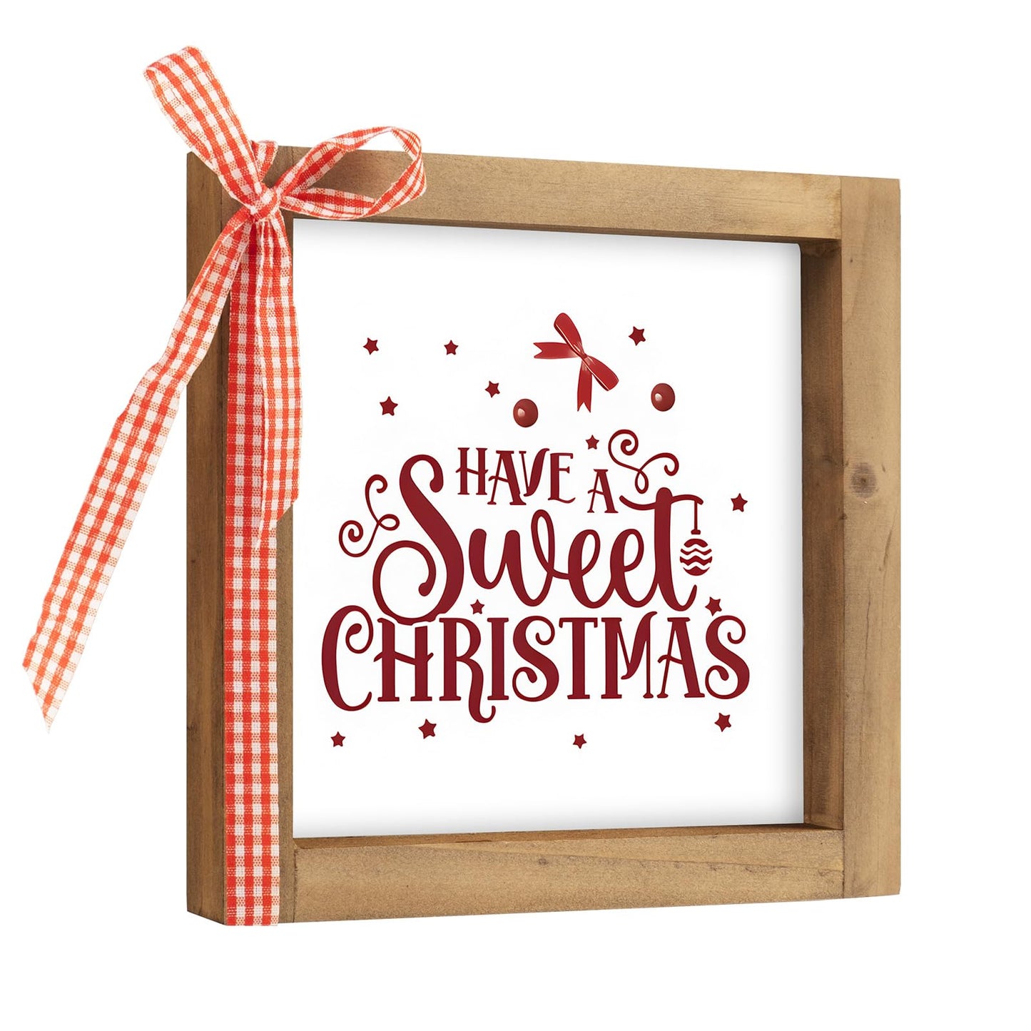 pechpell Christmas Wooden Sign, 6 Inch Xmas Decorative Signage Plaque Decor, Holiday Indoor Table Shelf Desk Mantel Tiered Tray Wall Art Kitchen Coffee Bar Rustic Farmhouse Decorations for Home Office