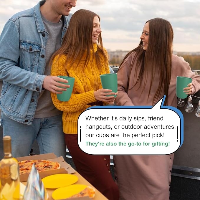 Homienly Plastic Cups Reusable 8 PCS Wheat Straw Cups a Good Alternative Drinking Plastic Glasses Cup Unbreakable Reusable Dishwasher Safe Microwave Safe Cup with Green Color (12 OZ)