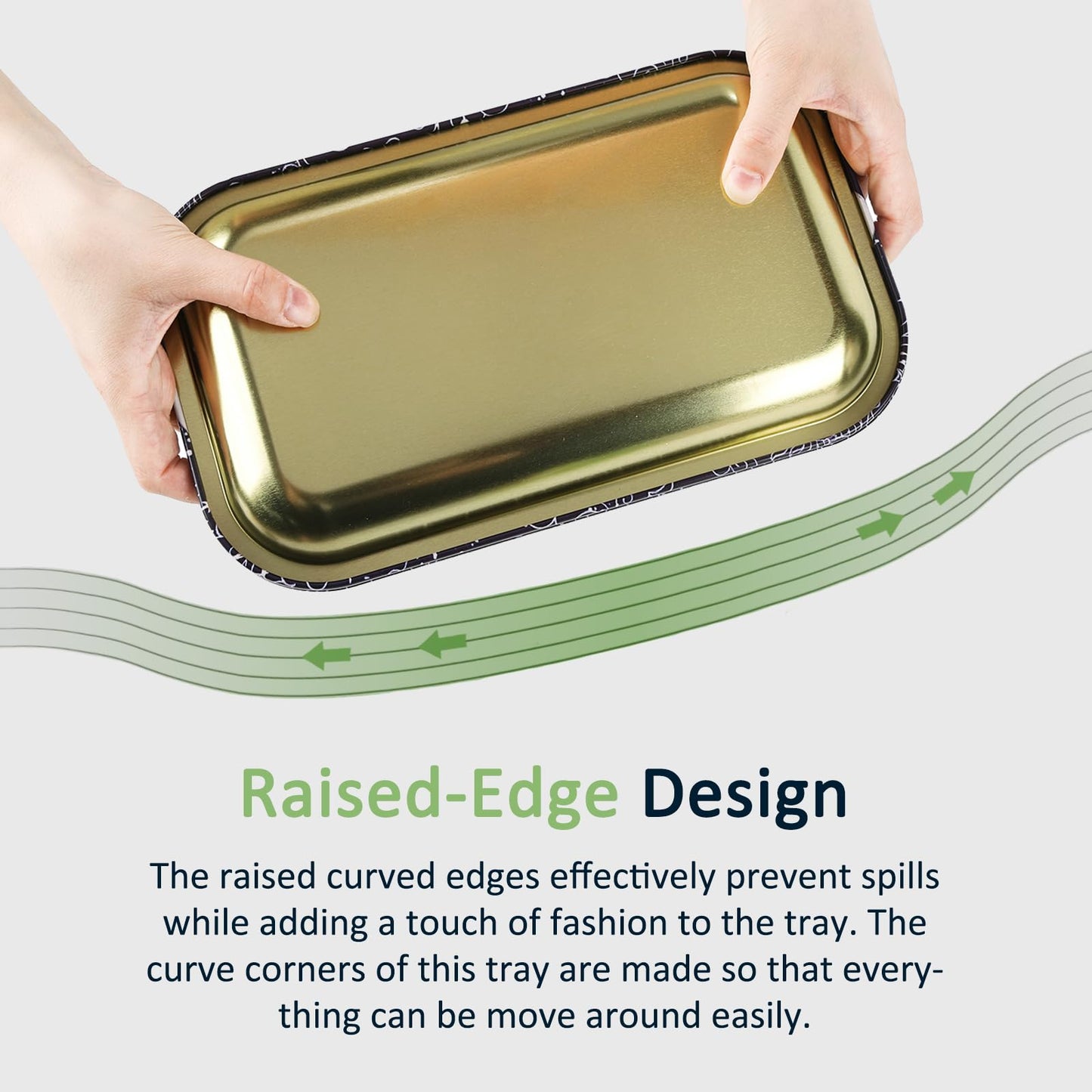 MATIHOOS Medium Metal Tray - Lightweight Curved Edges and Smooth Surface - 11" x 7"