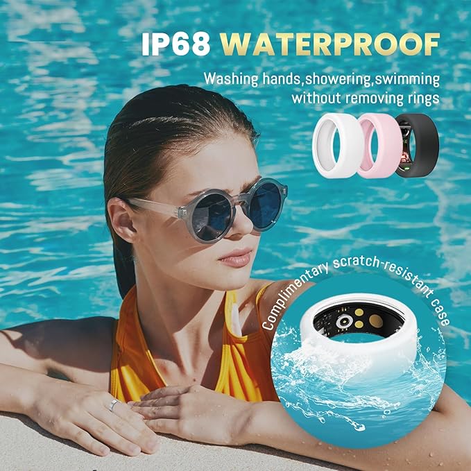 Smart Ring For Women Men, Health Tracker with Heart Rate, Blood Oxygen, Blood Pressure, Sleep Monitor, Step Counting, IP68 Waterproof Fitness ring, No App Fees for iPhone & Android (Lavender Pink, 8#)