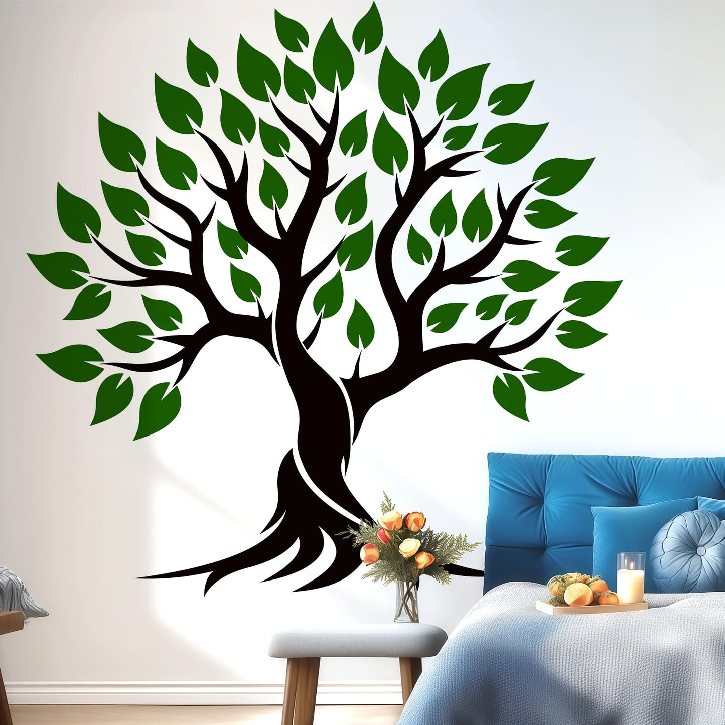 VePret Tree of Life Wall Decals Peel and Stick, Green Tree Wall Stickers, Removable Abstract Tree Home Room Wall Decor Art for Bedroom Living Room Classroom Office, Vinyl, Black and Green