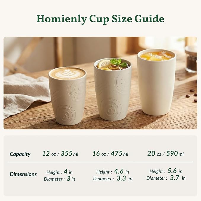 Homienly Wheat Straw Cups - Unbreakable Cups Set of 6,20 oz Dishwasher & Microwave Safe Drinking Glasses for Everyday Use-Beige