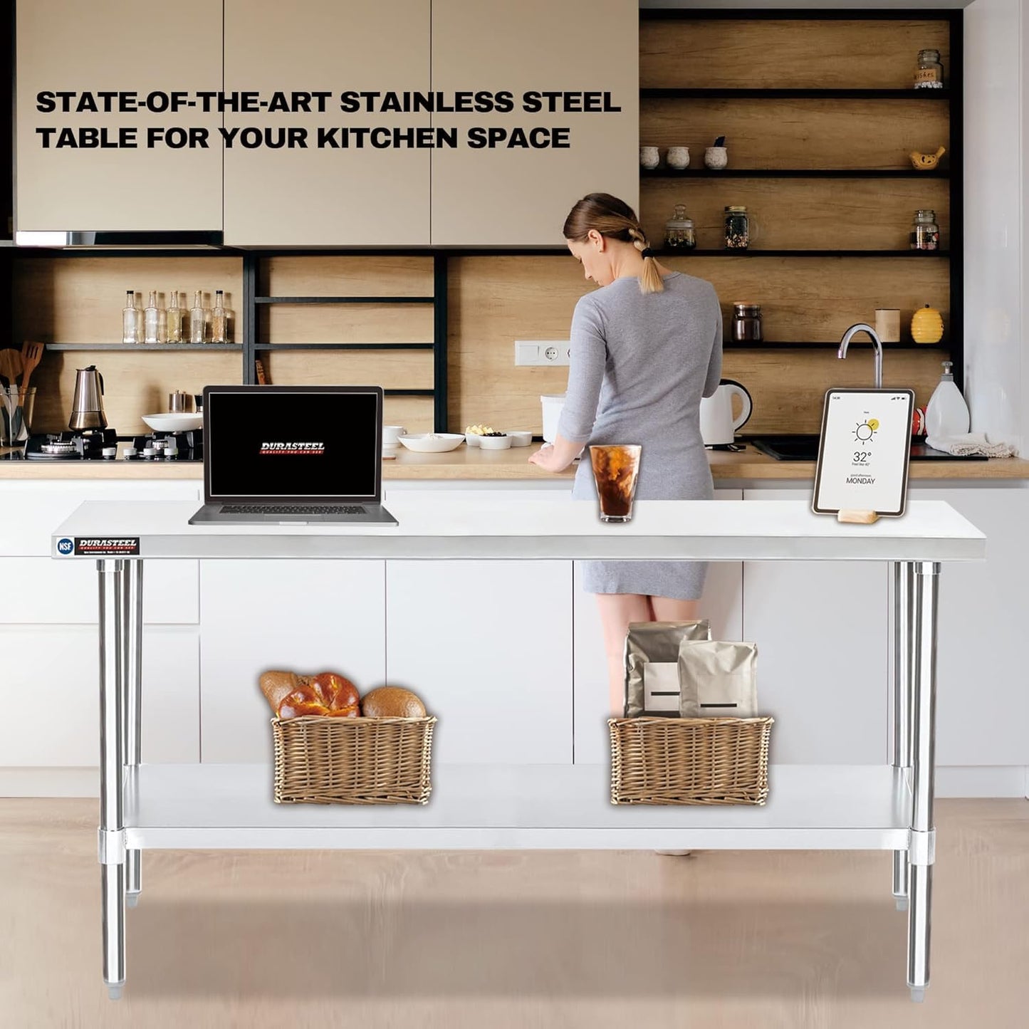 DuraSteel 30x72 Stainless Steel Work Table - NSF Commercial Prep Metal Table - Outdoor Pizza Oven Stand w/Under Shelf - Kitchen Island Laundry Utility Garage Microwave Stand Large Rolling Storage Cart
