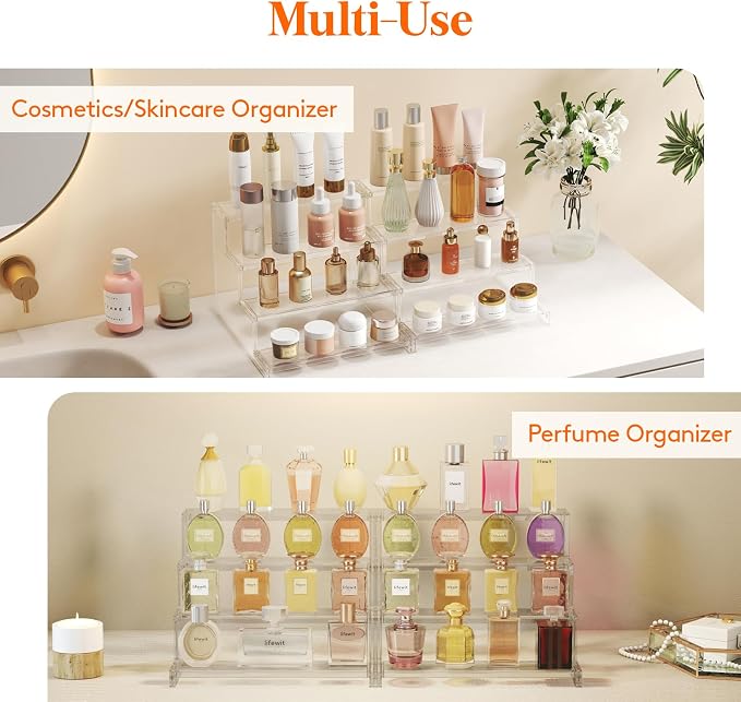 Lifewit Perfume Organizer, Bedroom Decor, Cologne Cupcake Stand, Tool-Free Assembly, Makeup Display Shelf for Vanity Bathroom Counter Storage, Clear, 30 cm/12", 2 Pcs