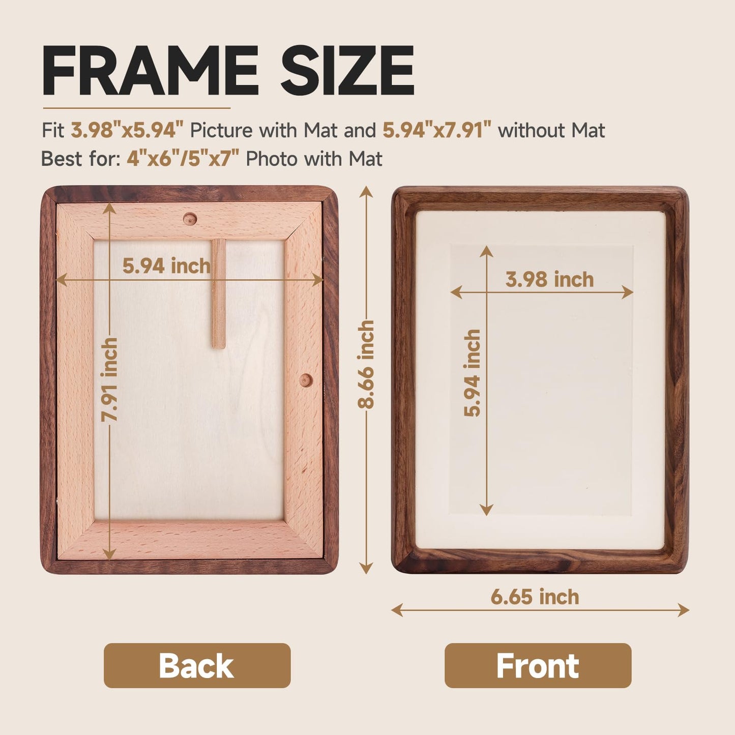 3Liangthings Solid Walnut Picture Frame 4x6 5x7, Solid Wood Tabletop Photo Frame with Decorative Joinery Corners, Horizontal or Vertical Display (Walnut, For 4x6 / 5x7 Photo)