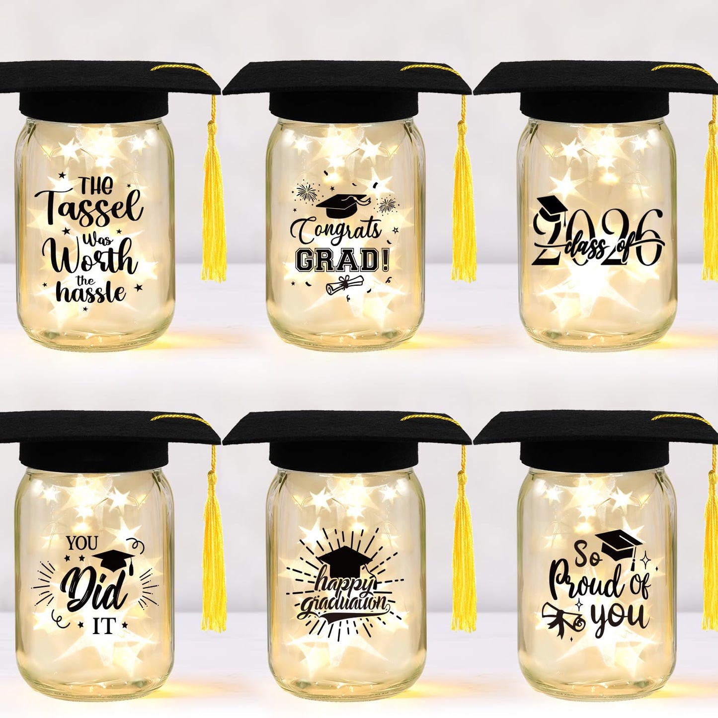 CUPLOOV 6 Sets 2026 Graduation Centerpieces for Tables, Mason Jar Centerpieces with Graduation Caps, Money Jars for College High School Congrats Grad Party Decor Supplies