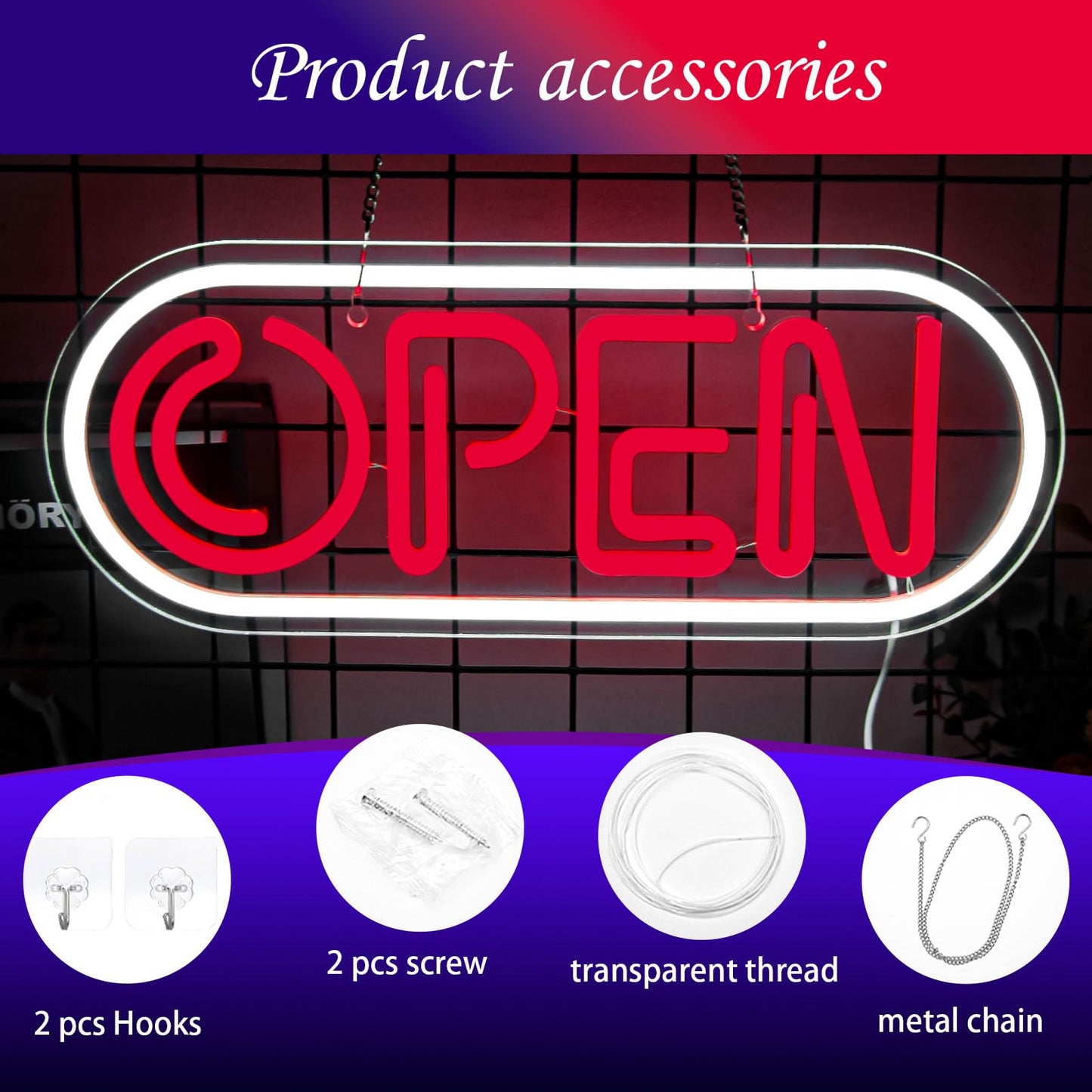 Neon Open Signs for Business,16.34"X 6.22" Led Open Signs Adjustable Brightness Neon Lights for Party Bar Salon Stores Hotel Wall Decor Powered by USB with ON/OFF Switch