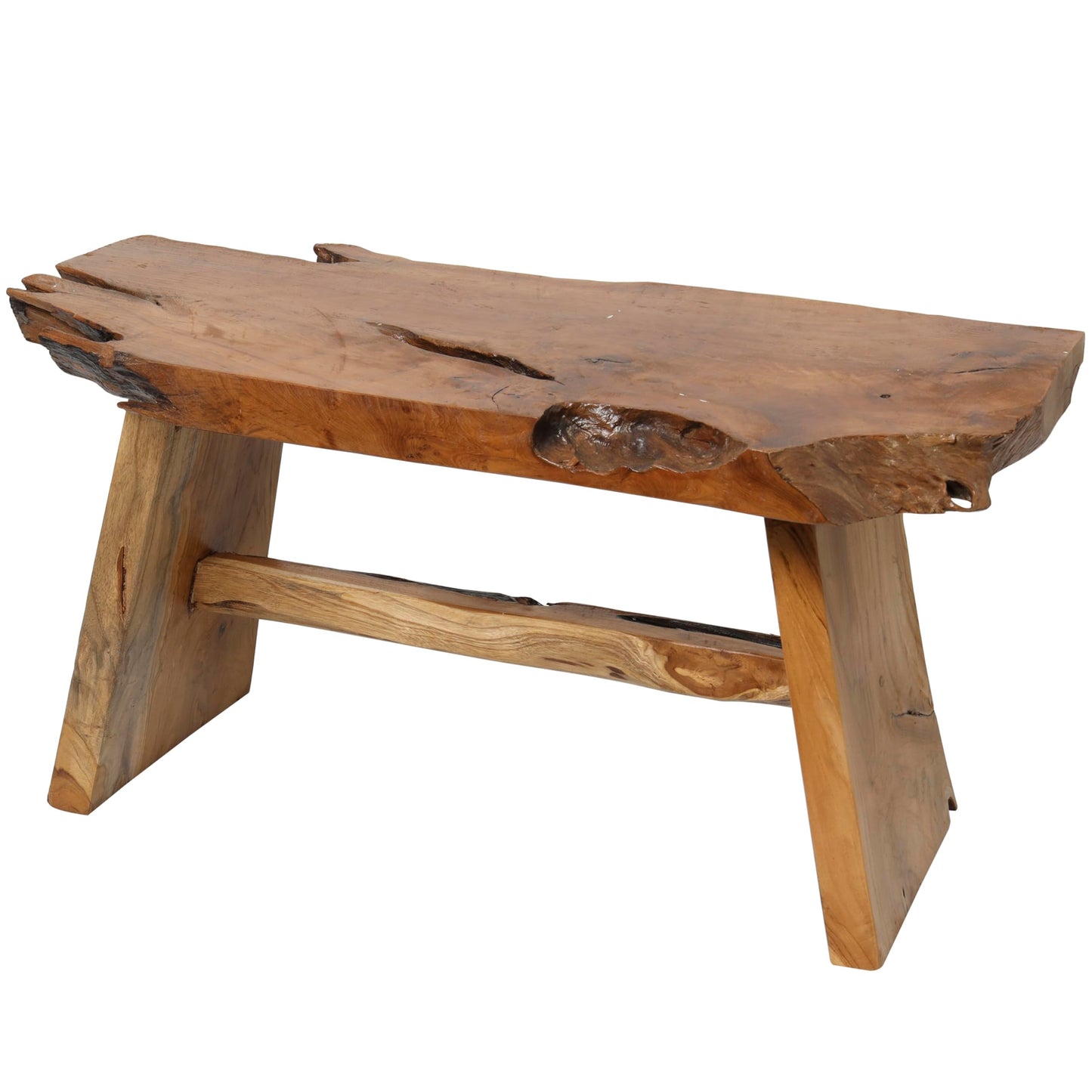 Deco 79 Teak Wood Handmade Living Room Coffee Table Live Edge Top Table, Center Table 35" x 16" x 18", Brown