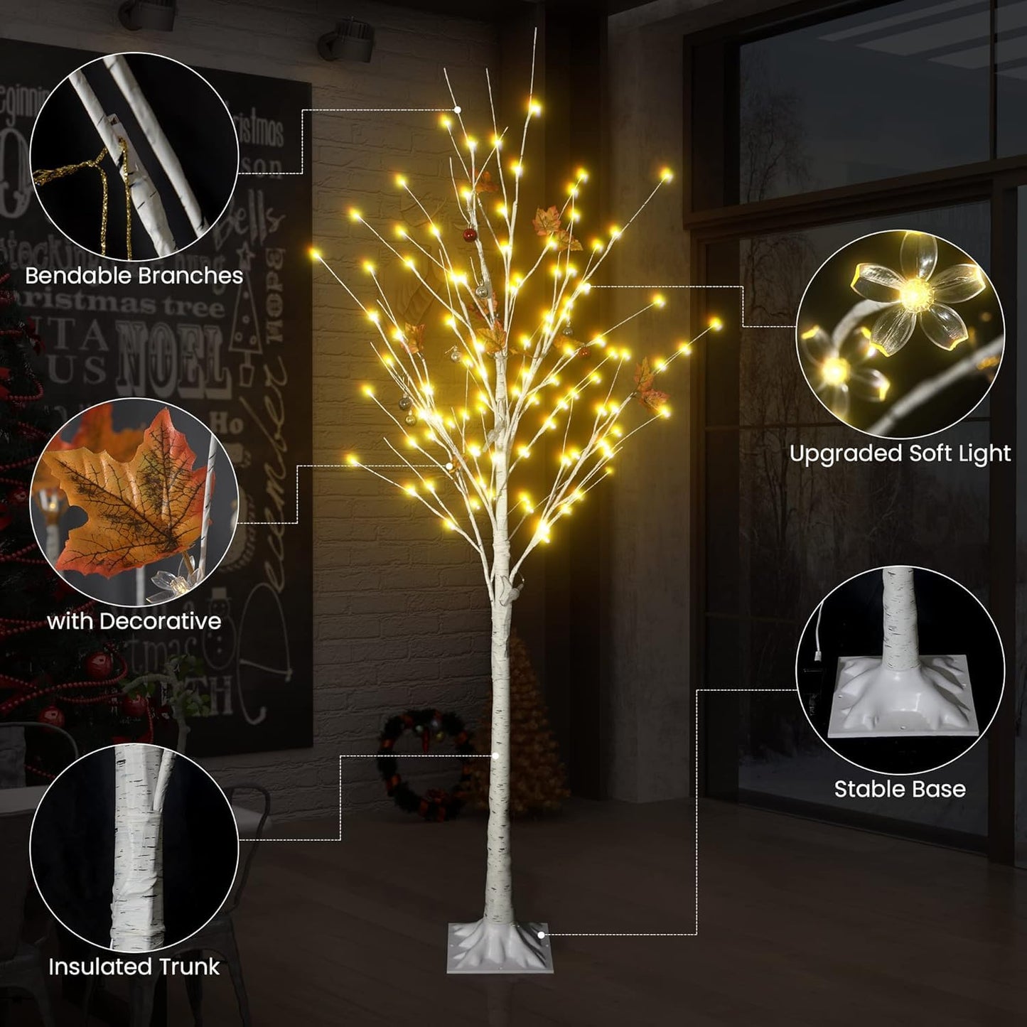 Lamerge Lighted Tree Set of 3,Christmas Tree 4Ft,5Ft and 6Ft with LED Lights, Halloween Decoration,Suit for Festival/Party,Wedding,Birthday,Indoor and Outdoor Use,Warm White (LBT3-WW)