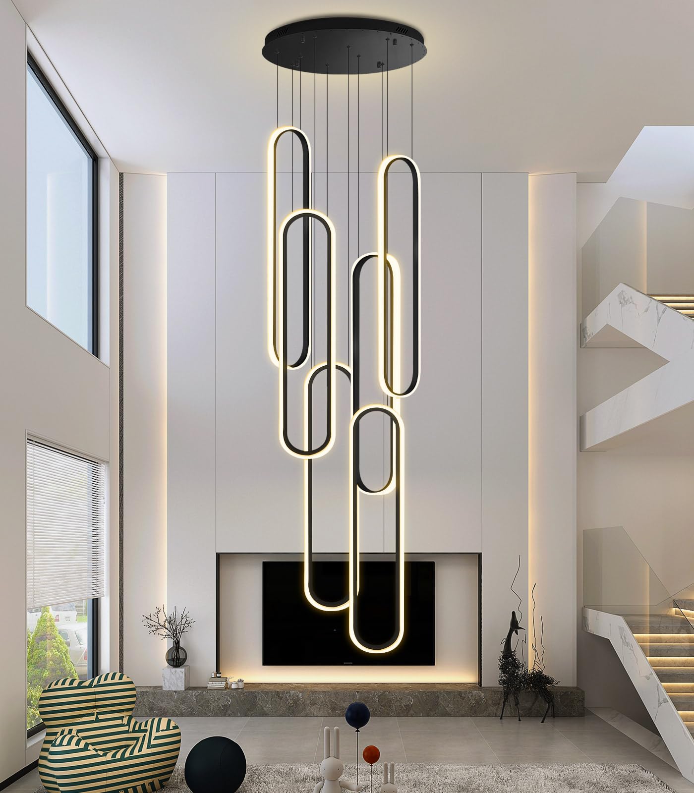 dolria 138'' Modern Chandelier Glam Chandelier LED Dimmable for Staircase Enterway Ceiling Chandeliers for Villa Foyer Living Room Black