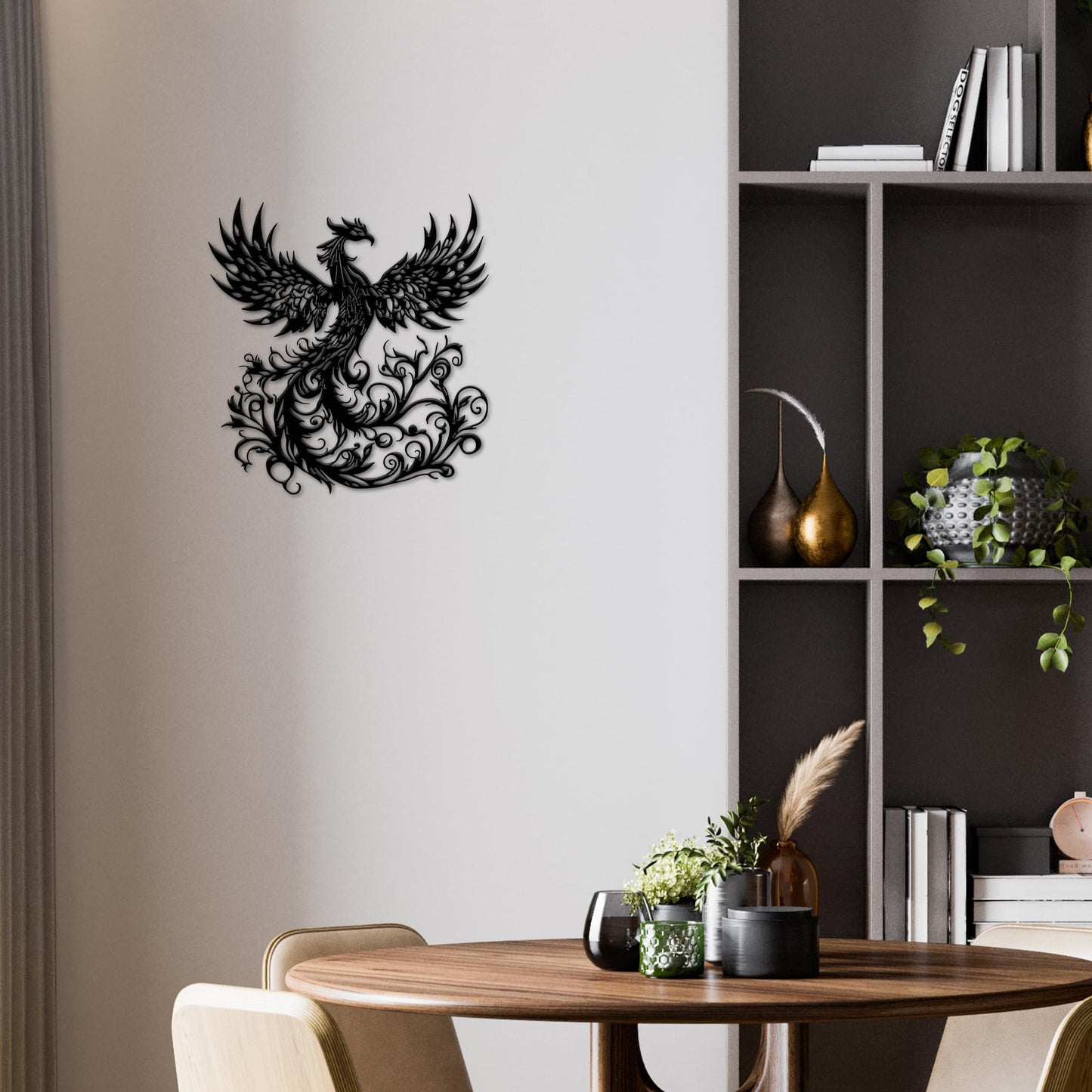 Rajukit Phoenix Wall Art, Wall Decor Metal Phoenix Rising Statue, Black Metal Wall Decor gift for Christmas, Thanksgiving, housewarmings, 12x11 Inch