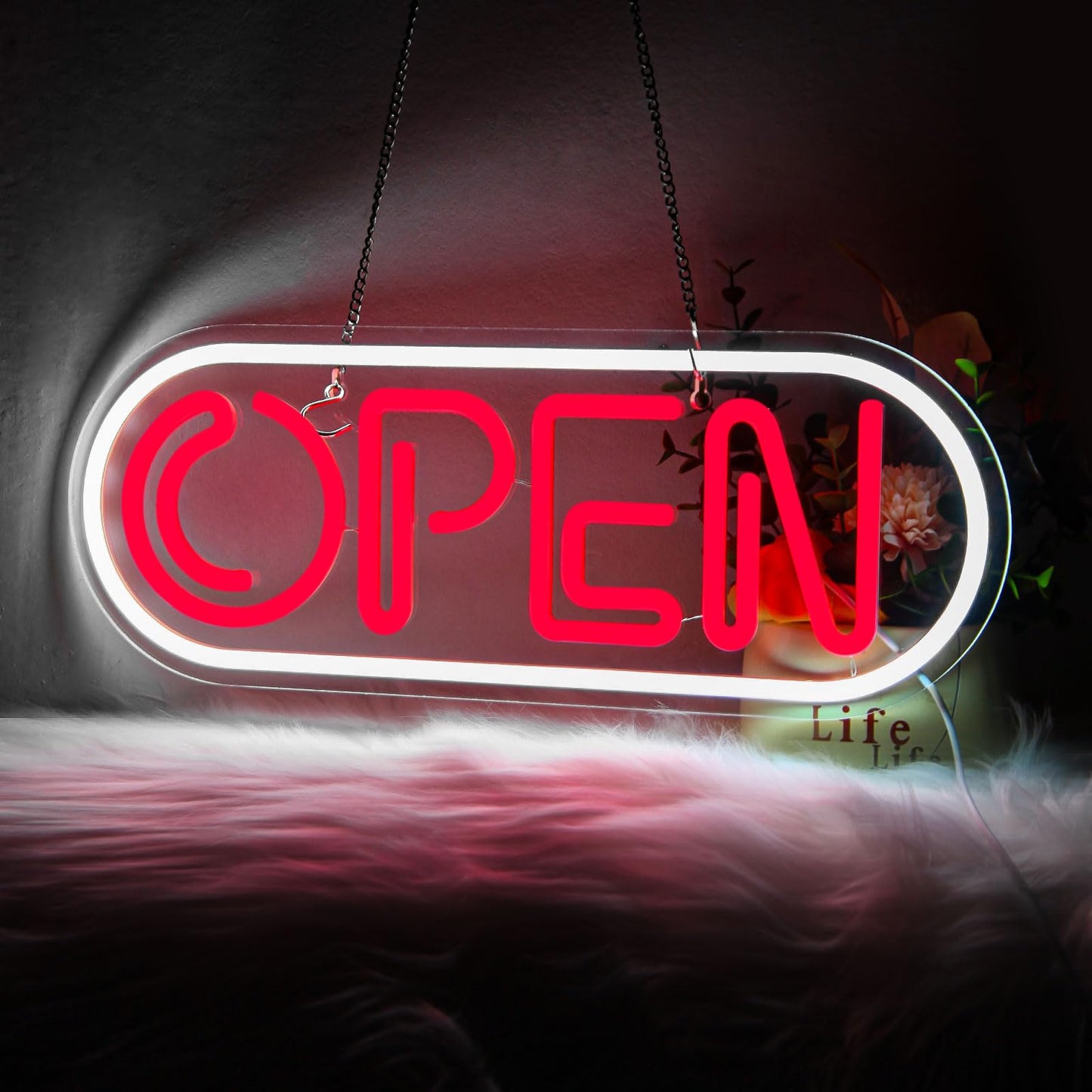 Neon Open Signs for Business,16.34"X 6.22" Led Open Signs Adjustable Brightness Neon Lights for Party Bar Salon Stores Hotel Wall Decor Powered by USB with ON/OFF Switch