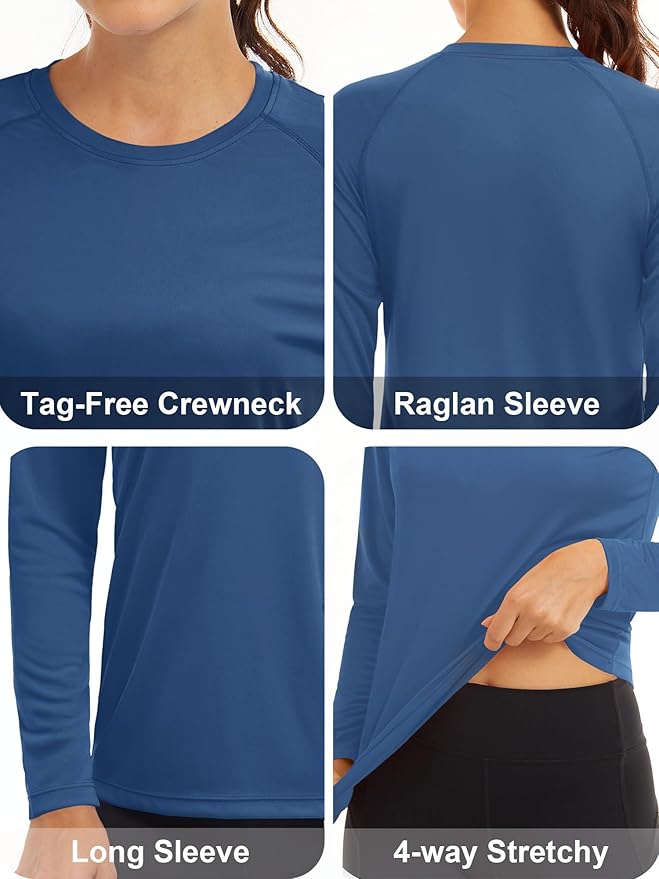 MAGCOMSEN Women's 2 Pack Long Sleeve Shirts UPF 50+ Sun Protection Quick Dry Swim Shirt for Rash Guard Fishing Workout