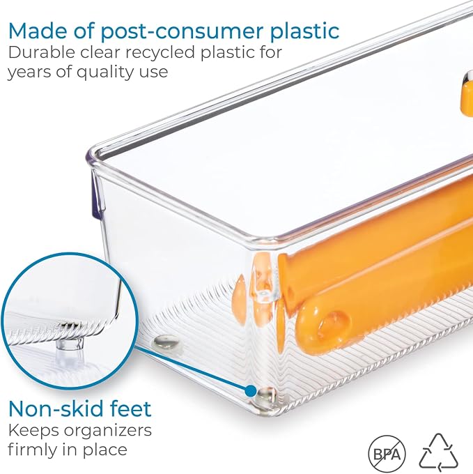 iDesign - 52930 EMW6134167, Medium, Clear | Plastic Storage, For Kitchen, Bathroom, and Desk Drawers