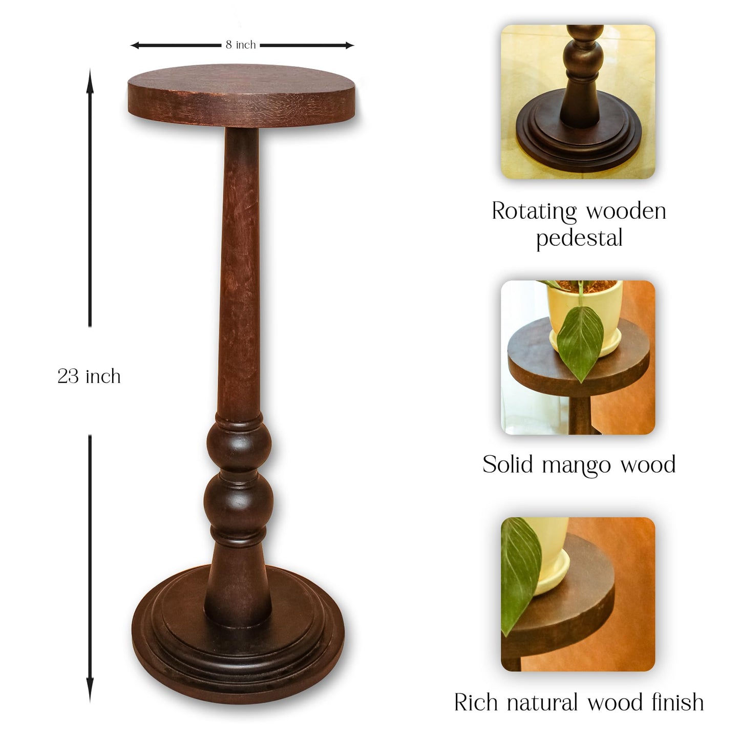 HOMORA DIY Wooden Plant Stand – Rustic Tall Side Table with Easy Assembly – Vintage Accent Table for Living Room, Bedroom, Office, Christmas, New Year, Thanksgiving
