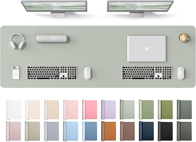 YSAGi Leather Desk Protector, Office Mat, Large Mouse Mat, Non-Slip PU Leather Blotter, Laptop Desk Mat, Waterproof Writing Pad for Office and Home(Grayish Green, 63" x 17.2")