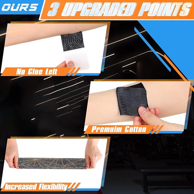 Geiserailie 20 Pcs Precut Kinesiology Tape for Shoulder, Pain Relief Pre Cut Sports Waterproof Breathable Enhance Elastic Copper Infused Kinesiology Athletic Tape for Body Support and Muscle Black