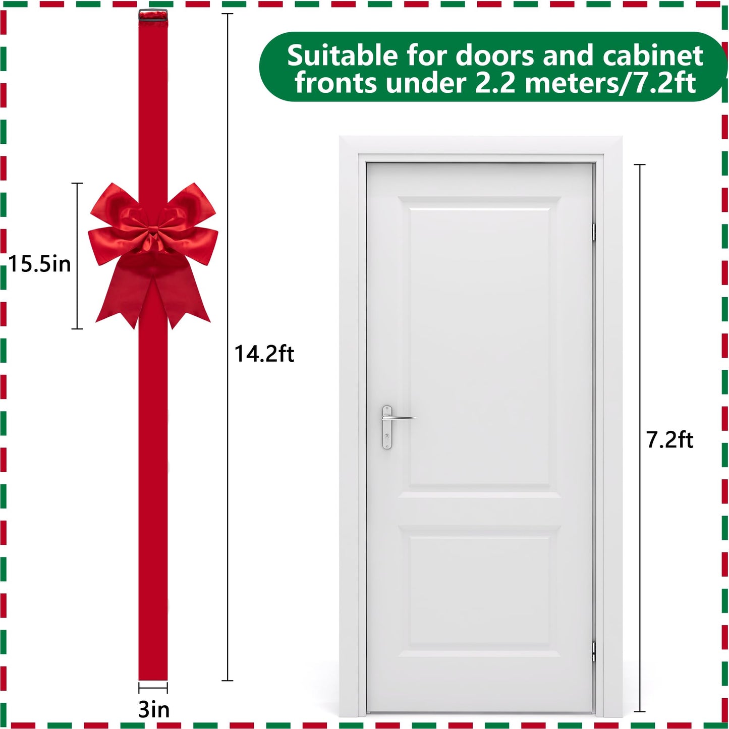Iceyyyy 2 Pcs 14.2Ft Extra Large Christmas Front Door Warpping Bow, Adjustable Red Christmas Doors Ribbon Bow with Buckle, Giant Christmas Door Wreath Bows for Cabinet Door Home Festival Decor
