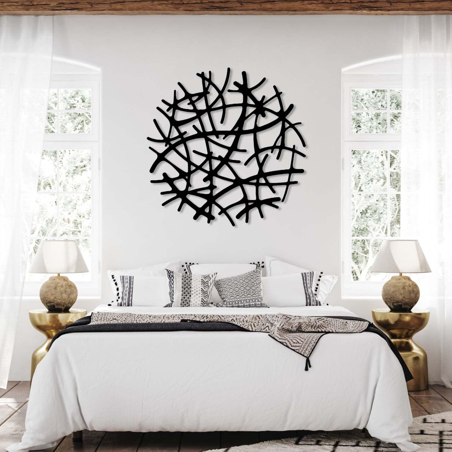 Round Abstract Line Metal Wall Decor, Geometric Wall Art, Circular Wall Decor, Abstract Metal Wall Art, Unique Wall Art, Bathroom Decor, Wall Decor Living Room (Gold, 24"x24" | 60x60cm)