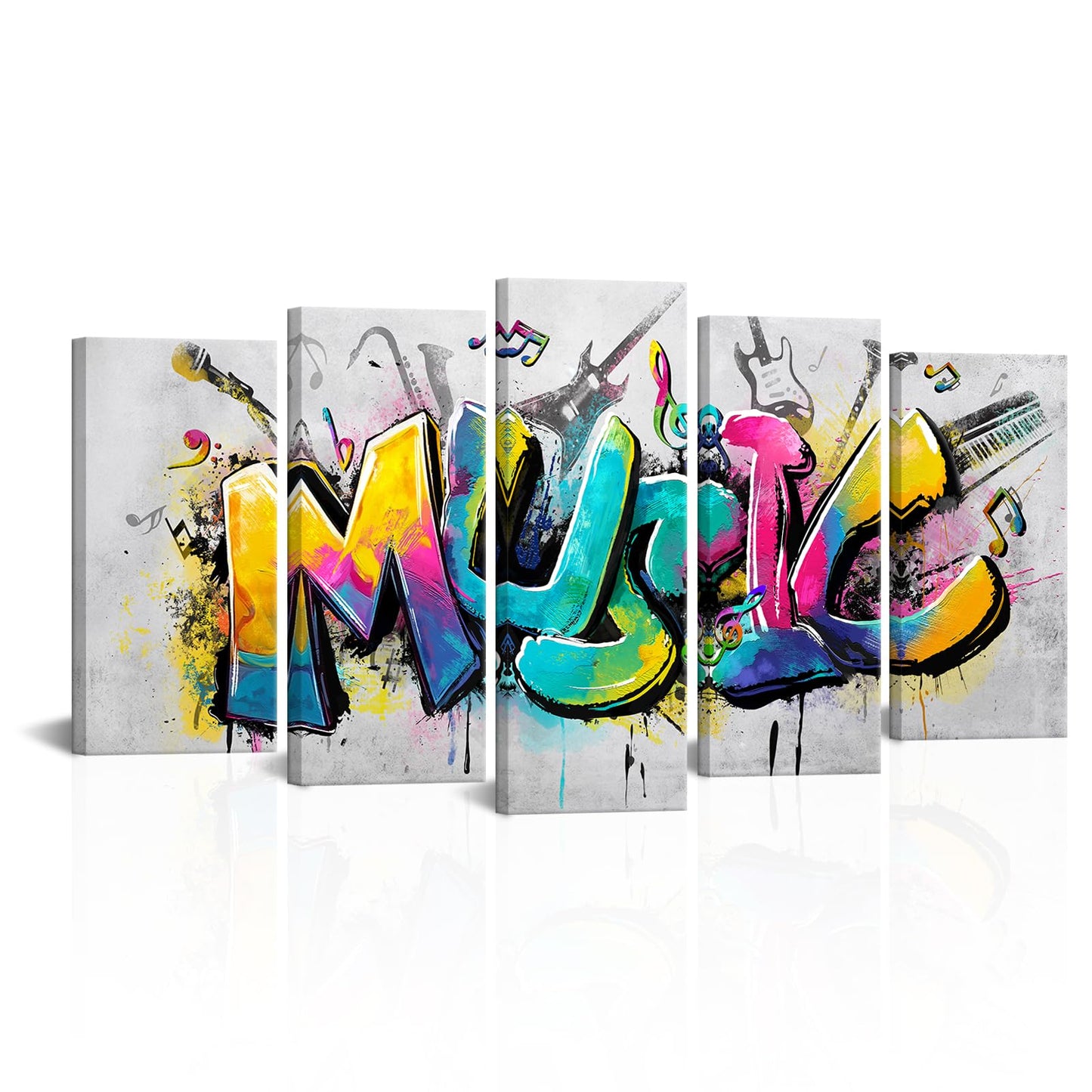 iHAPPYWALL Large 5 Panels Music Wall Art Colorful Musical Quote Picture Canvas Giclee Print Modern Home Studio Bedroom Decor Stretched Ready to Hang