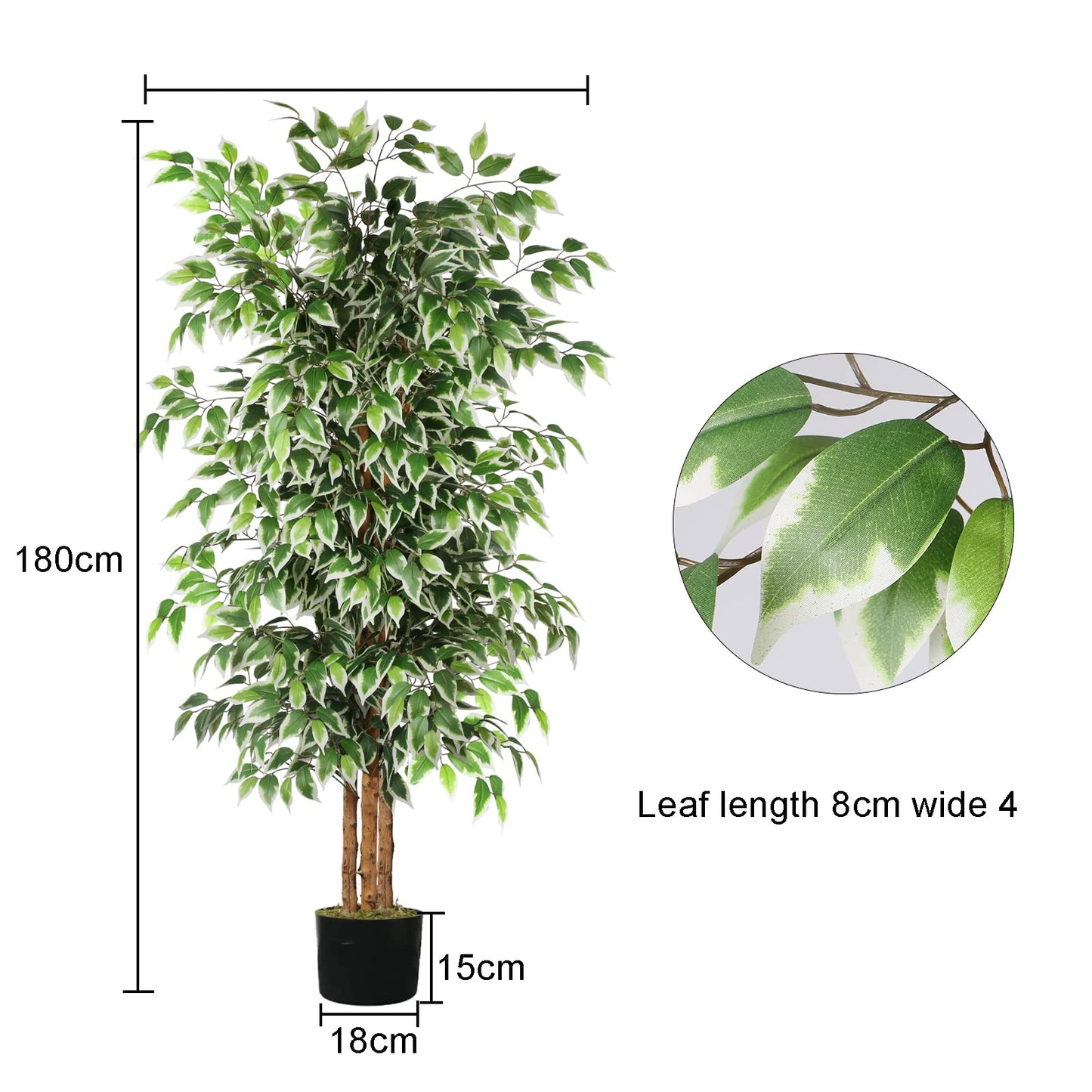 GTIDEA 6ft Artificial Tree Ficus, Tall Faux Trees Indoor with Natural Trunk and Fake Silk Tree Fake Plants for Home Spring Decor Living Room Outdoor Balcony House Office (Included Dried Moss)