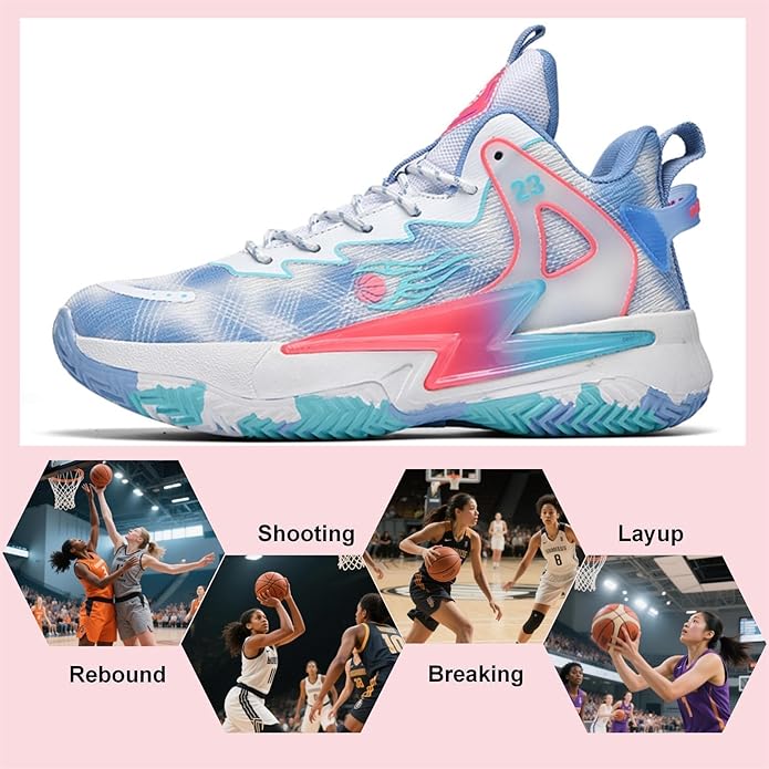 Moodeng Womens Basketball Shoes Breathable Non Slip Sports Shoes Fashion Running Sneakers Supportive Athletic Gym Shoes