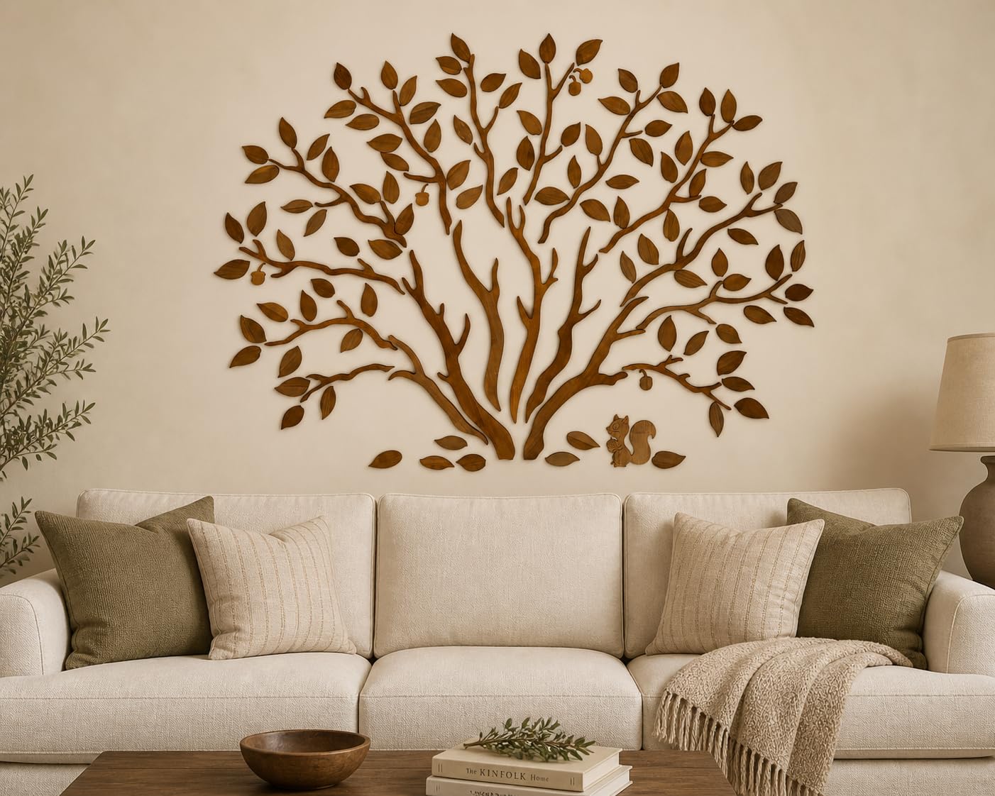 Handmade Solid Wood Oak Tree Wall Art – Environmentally Friendly Natural Wood, Artisan Carved DIY Wall Decor for Living Room, Bedroom, Yoga Room, Reading Nooks, Office, 79"Wide x 59"High
