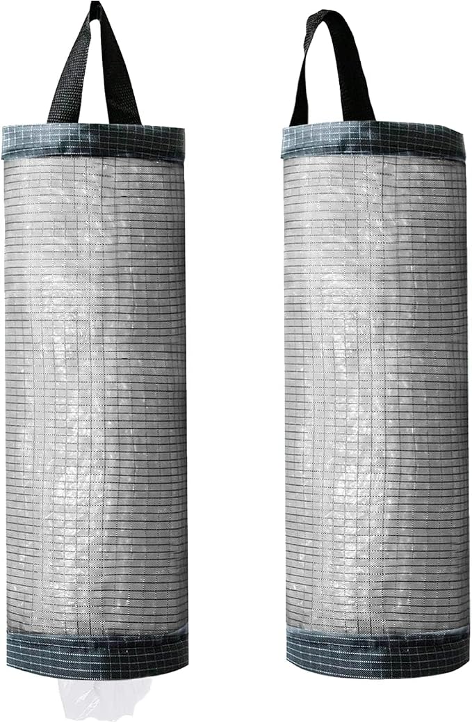 TOGETRUE Plastic Bag Holder, Mesh Grocery Bag Holder Hanging Storage Bag Dispenser (Dark Grey 2 Packs)