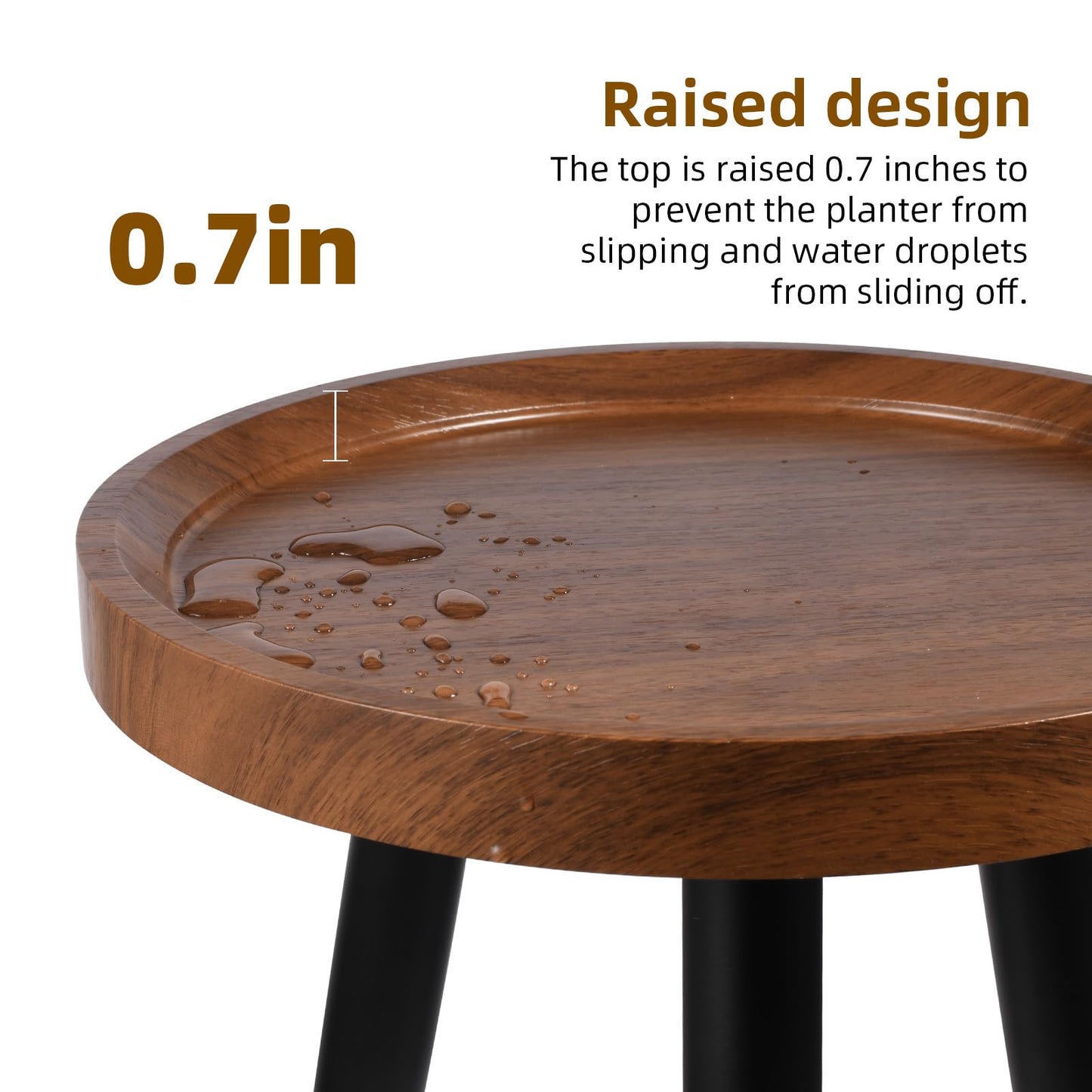 KGPLOME Indoor Plant Stand,Wood Mid Century Plant Table in Walnut Finish,Tall Plant Stand for Flower Pot,Modern Round Small Side End Table with Raised Design (Walnut, 12"x18")
