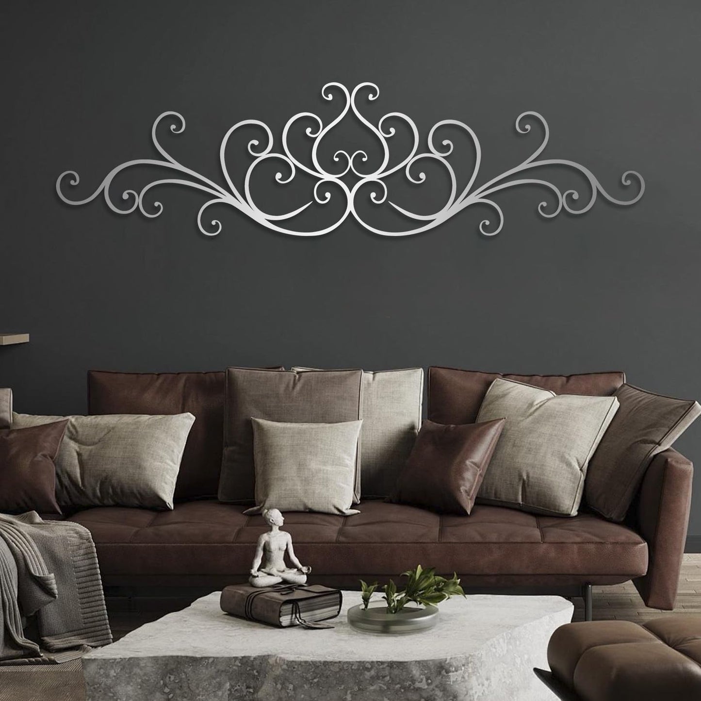Hotuijxca Scroll Metal Wall Decor, Scroll Metal Wall Art, Rustic Iron Wall Decor for Living Room, Bedroom, Office(Black,35" x 9" / 90 x 23 cm)