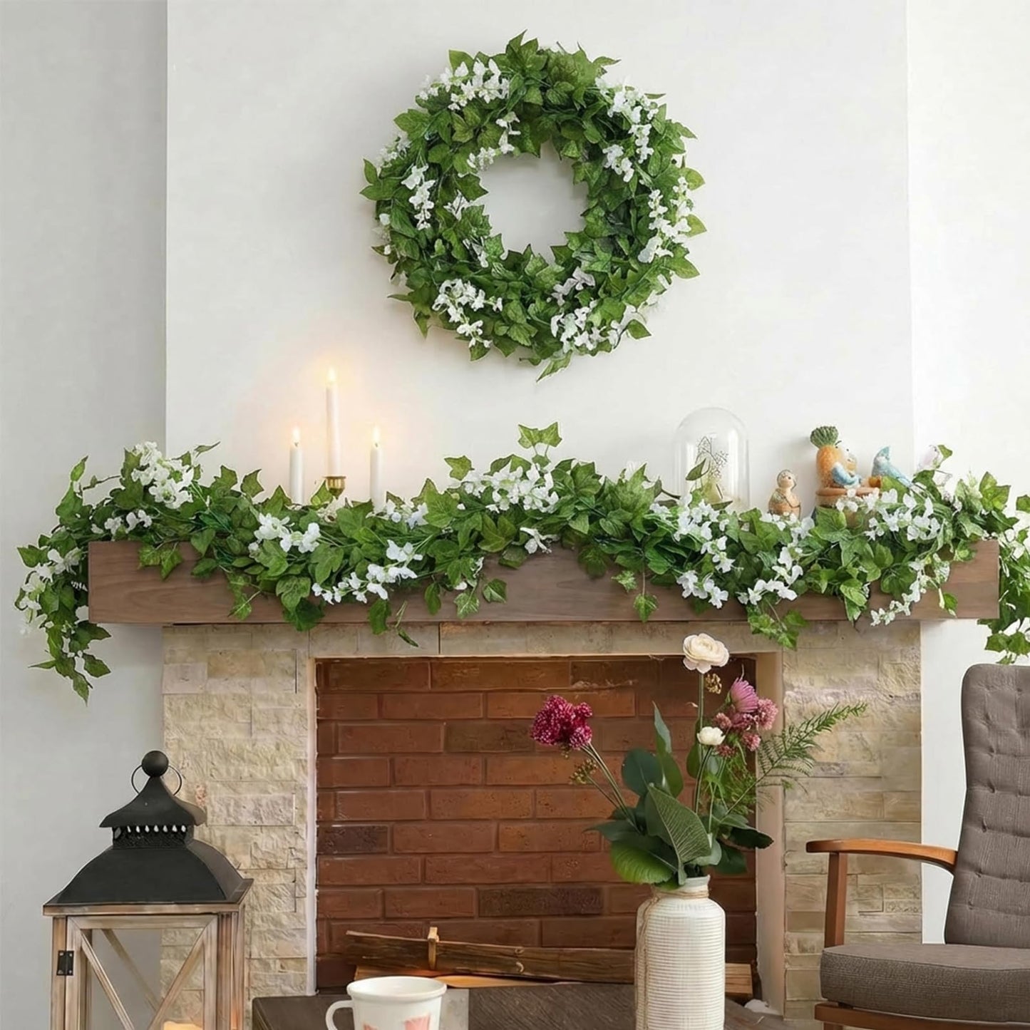 Mavee 28.8ft Artificial Wisteria Vine Garland (4x7.2ft), Silk Hanging Flowers Decor for Wedding Arch, Home Floral Arrangements - White